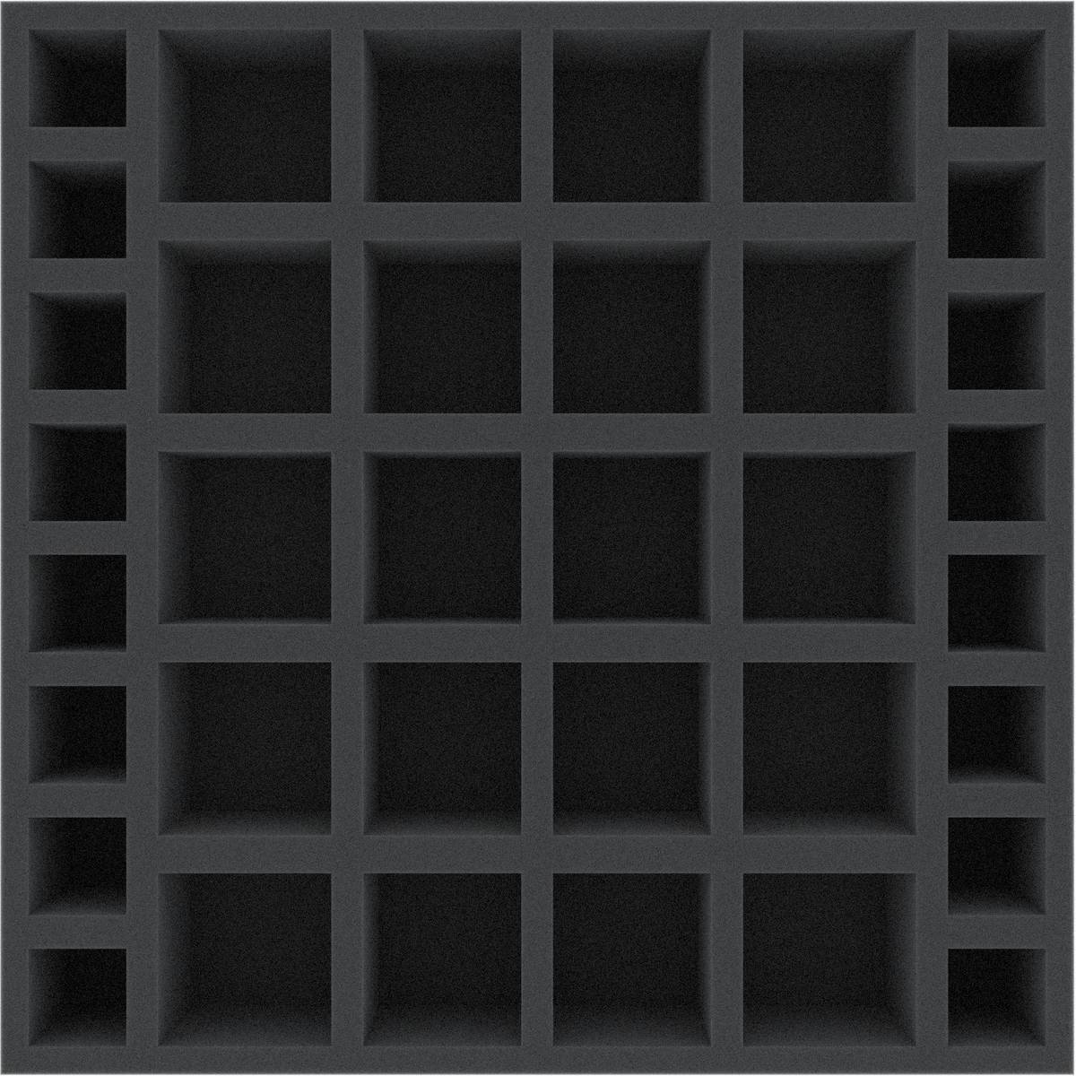 AFGK055BO - 255 mm x 255 mm x 55 mm Schaumstoffeinlage für Brettspiele mit 36 Fächer