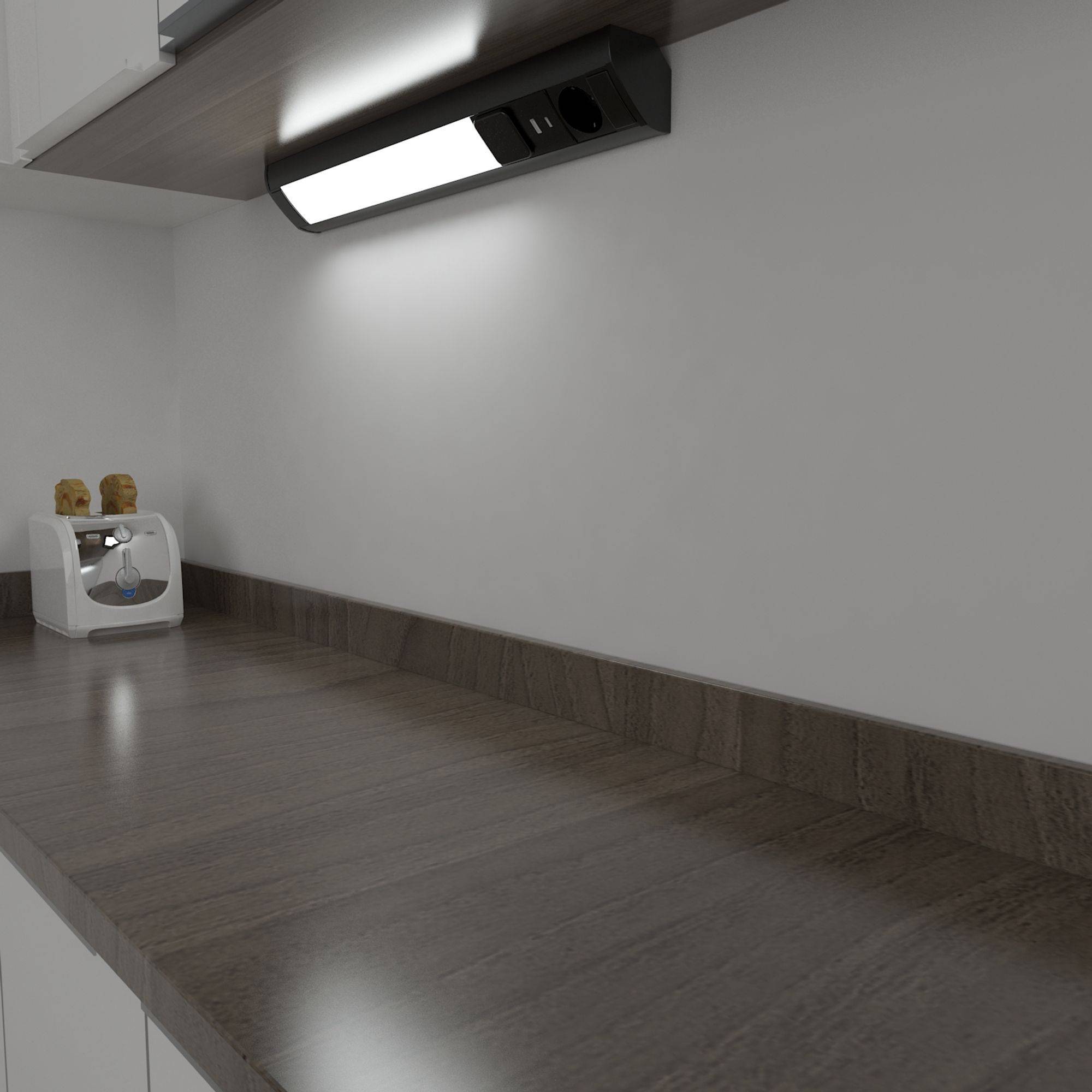 kalb | LED Unterbauleuchte mit Schalter und Steckdose, 230VAC Anschluss, 3000 Kelvin, USB-Port Typ A&C, Aluminium u. ABS, IP20