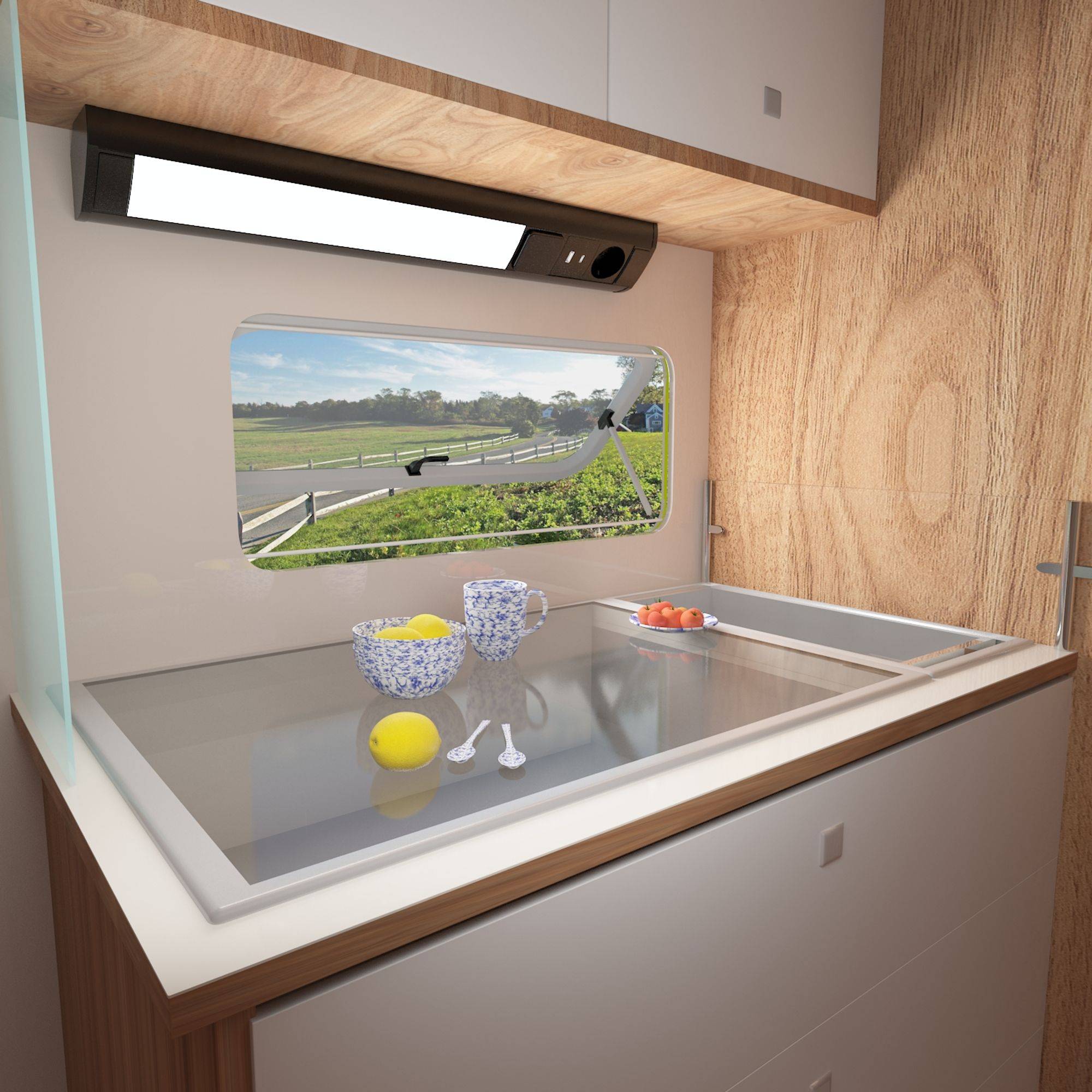 kalb | LED Unterbauleuchte mit Schalter und Steckdose, 230VAC Anschluss, 3000 Kelvin, USB-Port Typ A&C, Aluminium u. ABS, IP20