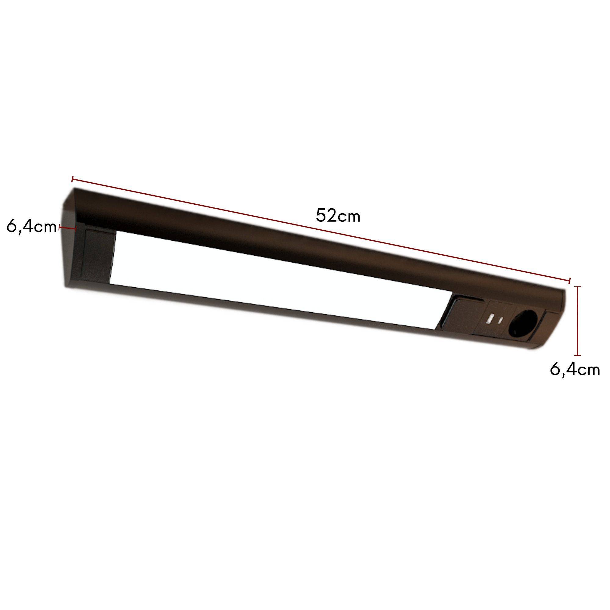 kalb | LED Unterbauleuchte mit Schalter und Steckdose, 230VAC Anschluss, 3000 Kelvin, USB-Port Typ A&C, Aluminium u. ABS, IP20