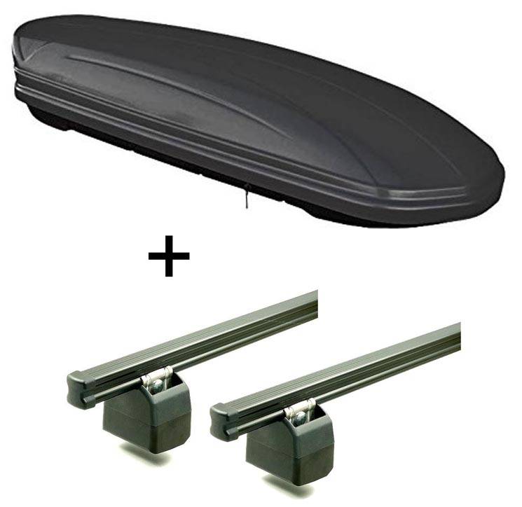 Dachbox VDPMAA460 schwarz matt 460 Liter abschließbar + AURILIS PRO Dachgepäckträger kompatibel mit für Peugeot Beeper ab 2008