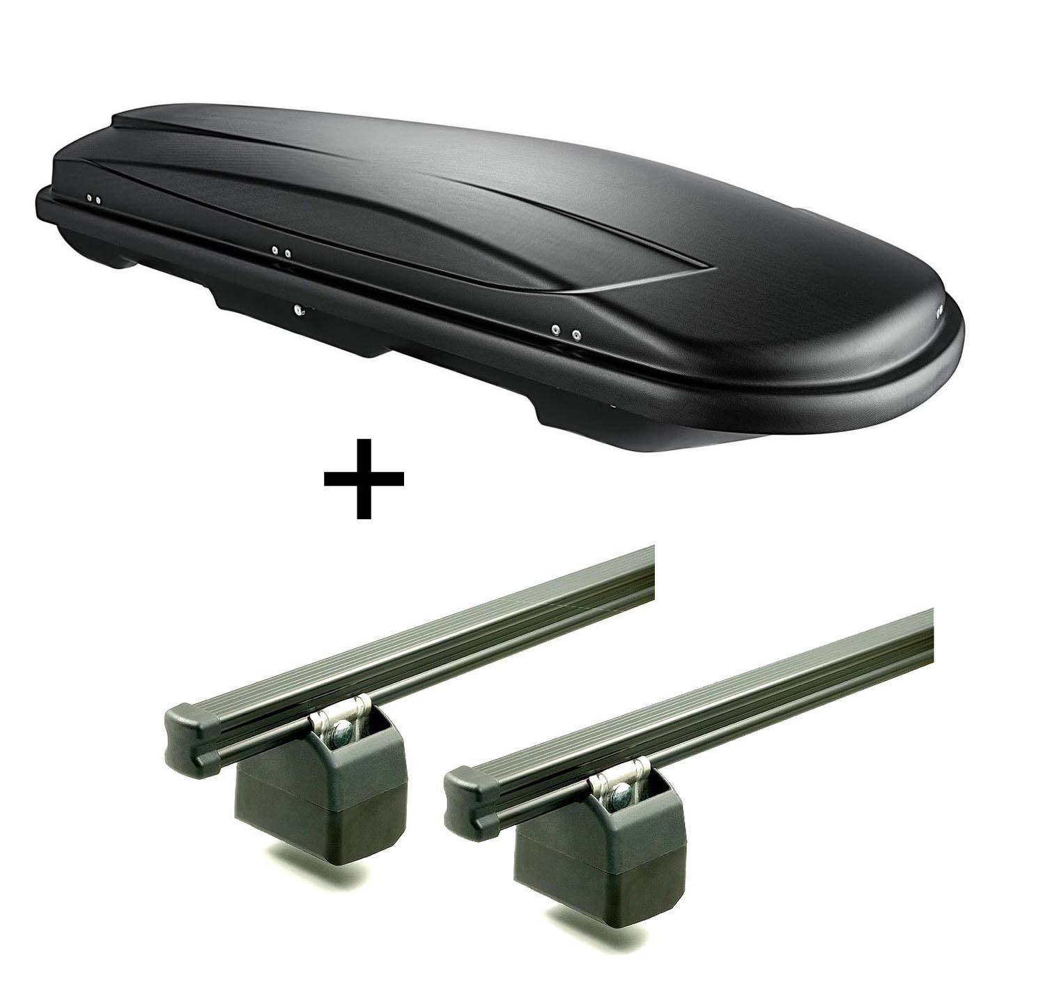 VDP Dachbox VDPJUXT400 schwarz 400 Liter abschließbar + AURILIS PRO Dachgepäckträger für FIAT Fiorino ab 2008