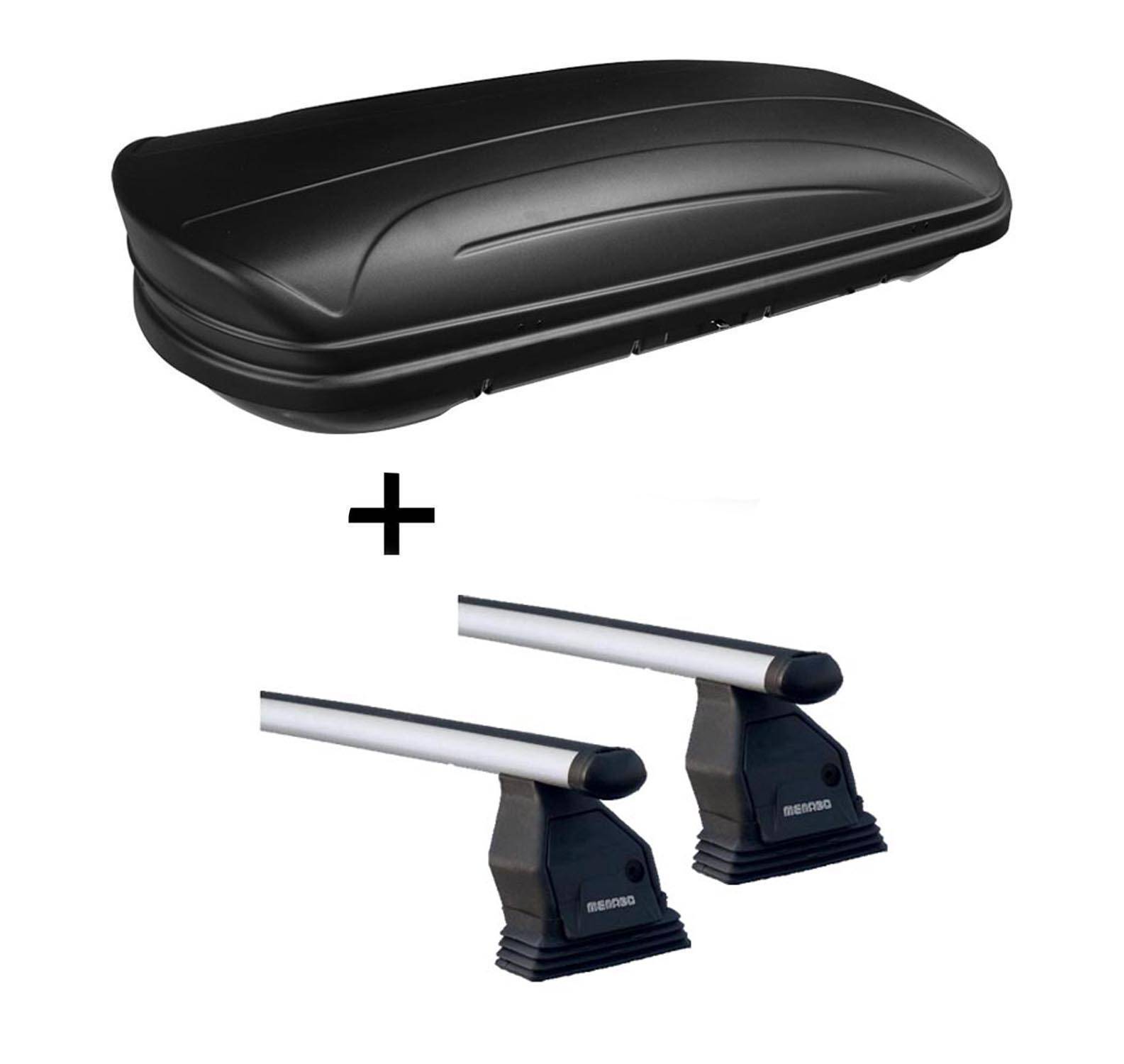 Dachbox VDPMAA320 abschließbar schwarz matt 320 Ltr + Dachträger Menabo Tema kompatibel mit für Mercedes C-Klasse W205 (Stufenheck 4 Türer) ab 201