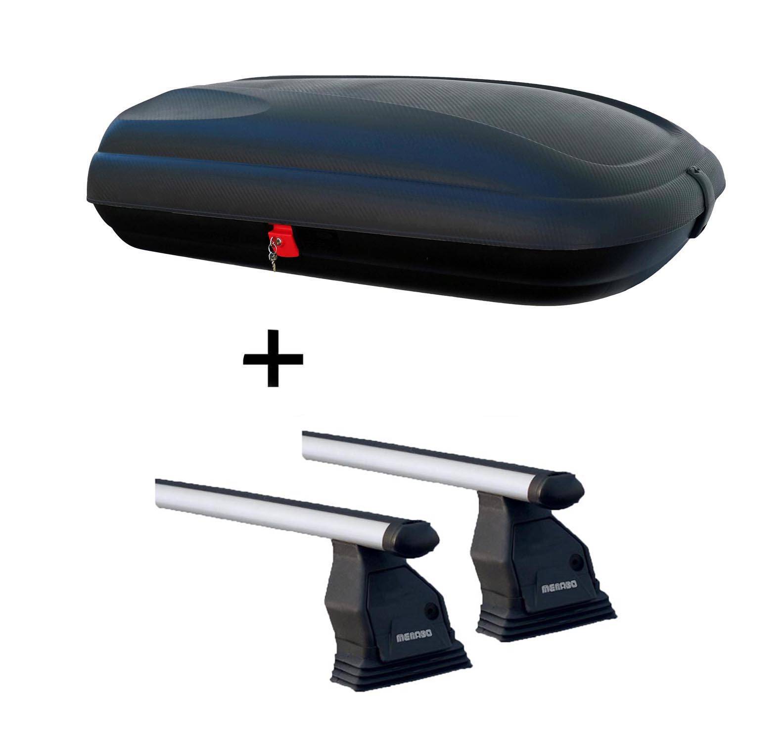 Dachbox VDPBA320 320 Ltr Carbonlook abschließbar + Dachträger Menabo Tema kompatibel mit für Opel Astra H 2004-2011 Aluminium