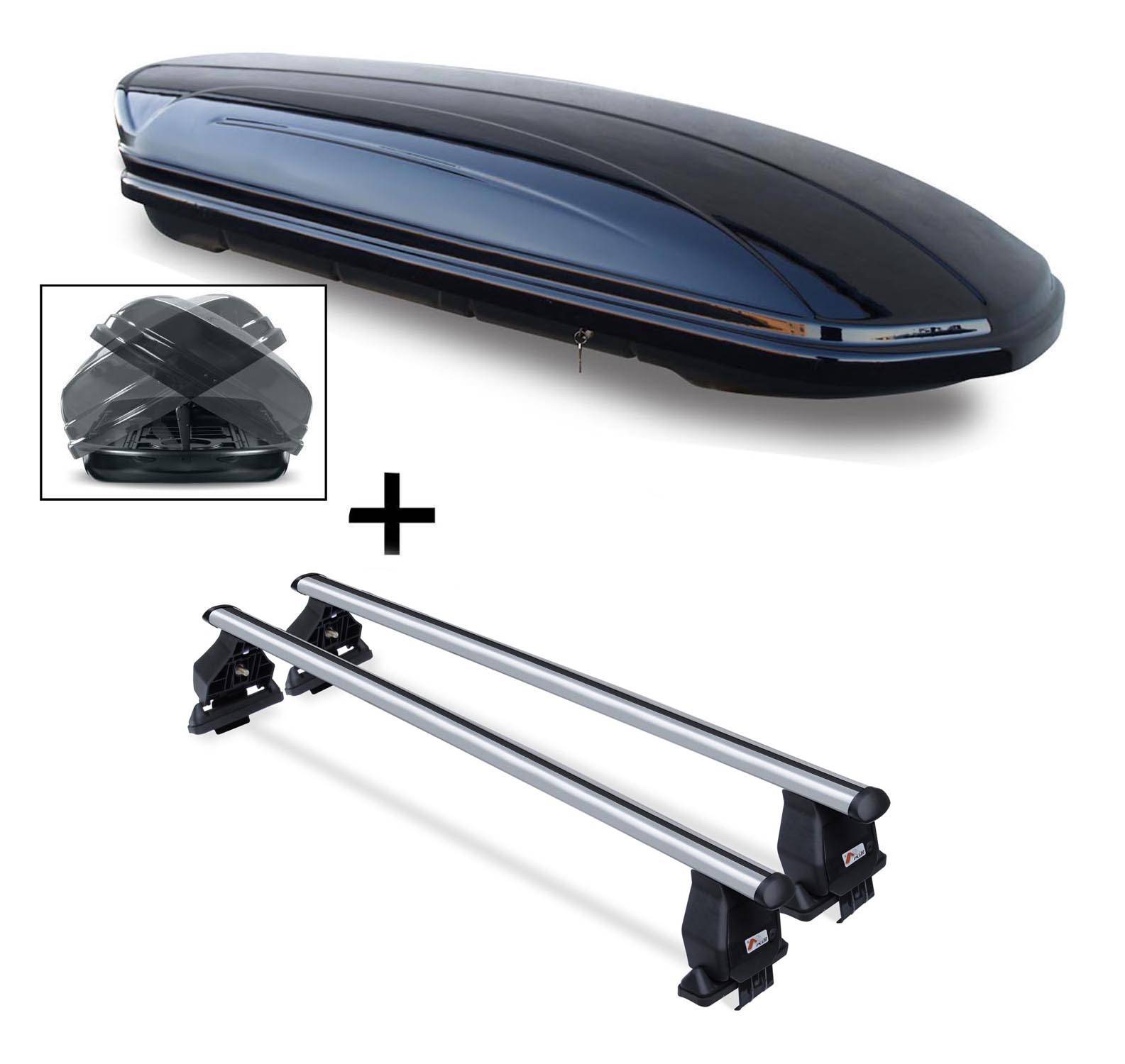 Dachbox VDPMAA580 Duo beidseitig aufklappbar abschließbar 580 Ltr + Aluminium Dachträger Menabo Tema kompatibel mit für Kia Sportage (SUV/Kombi 5