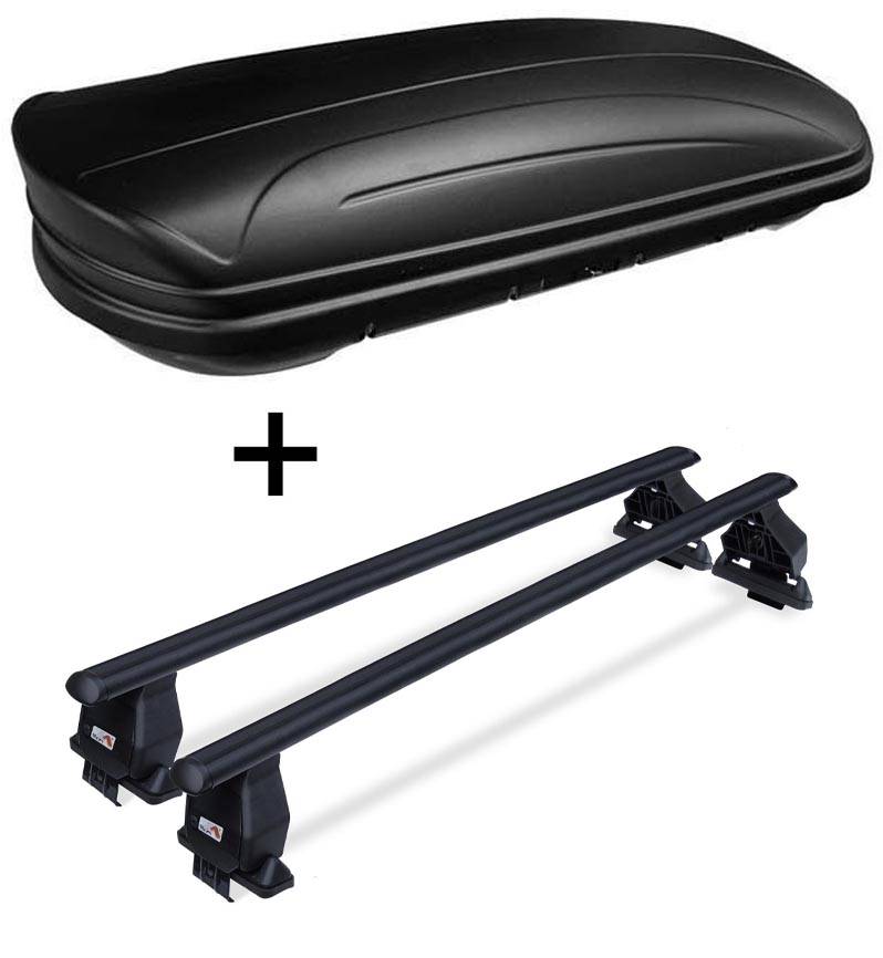 Dachbox VDPMAA320 abschließbar schwarz matt 320 Ltr + Dachträger Menabo Tema kompatibel mit für VW Golf V 5Türer 2003-2008 Stahl