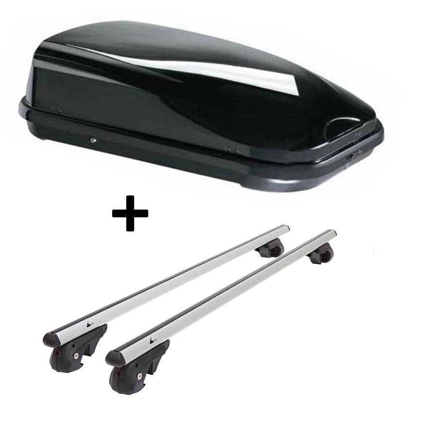 Dachbox VDPFL320 320Ltr schwarz glänzend + Alu Relingträger VDP004L kompatibel mit für Ford Mondeo BA7 07-'11