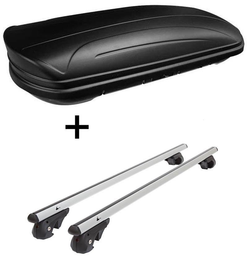 Dachbox VDPMAA320 320Ltr abschließbar schwarz matt + Alu Relingträger VDP004XL kompatibel mit für Audi A4 Avant 96-07