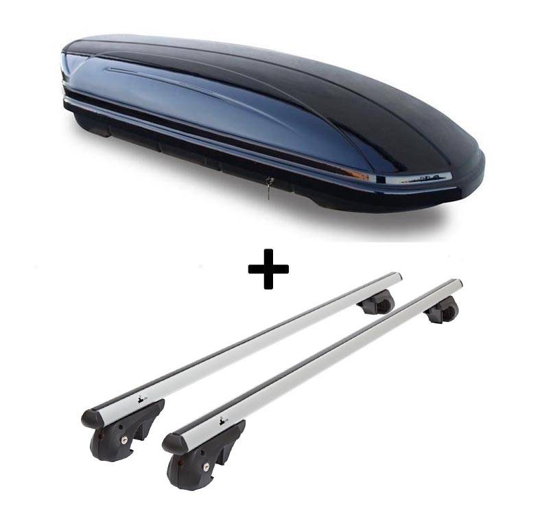 Dachbox VDPMAA320 320Ltr abschließbar schwarz + Alu Relingträger VDP004L kompatibel mit für Peugeot 307 Break SW 3H ab 02