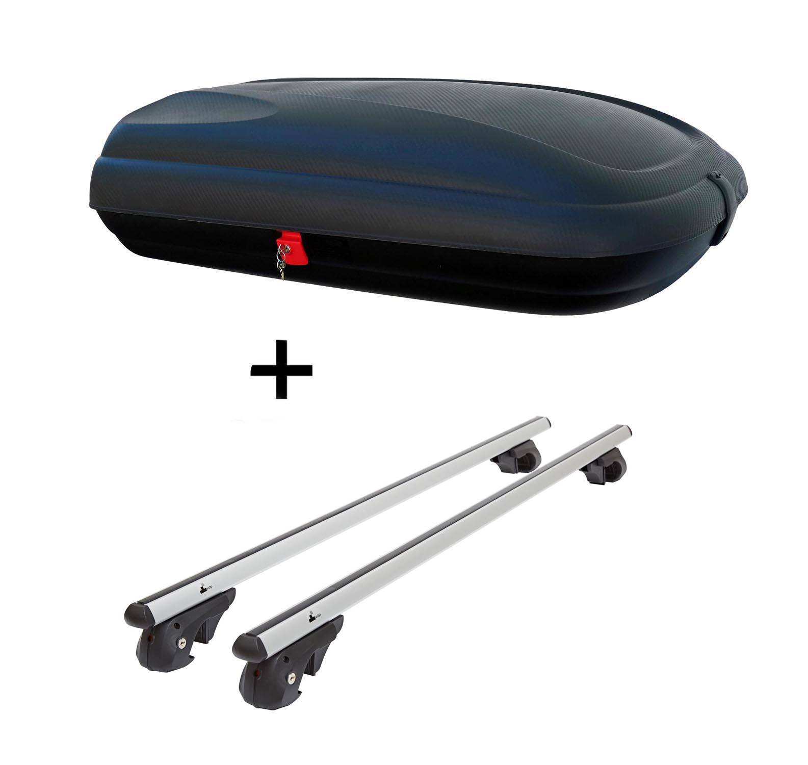Dachbox VDPBA320 320Ltr carbonlook abschließbar + Alu Relingträger VDP004XL kompatibel mit für Citroen C4 Grand Picasso UA 06-13