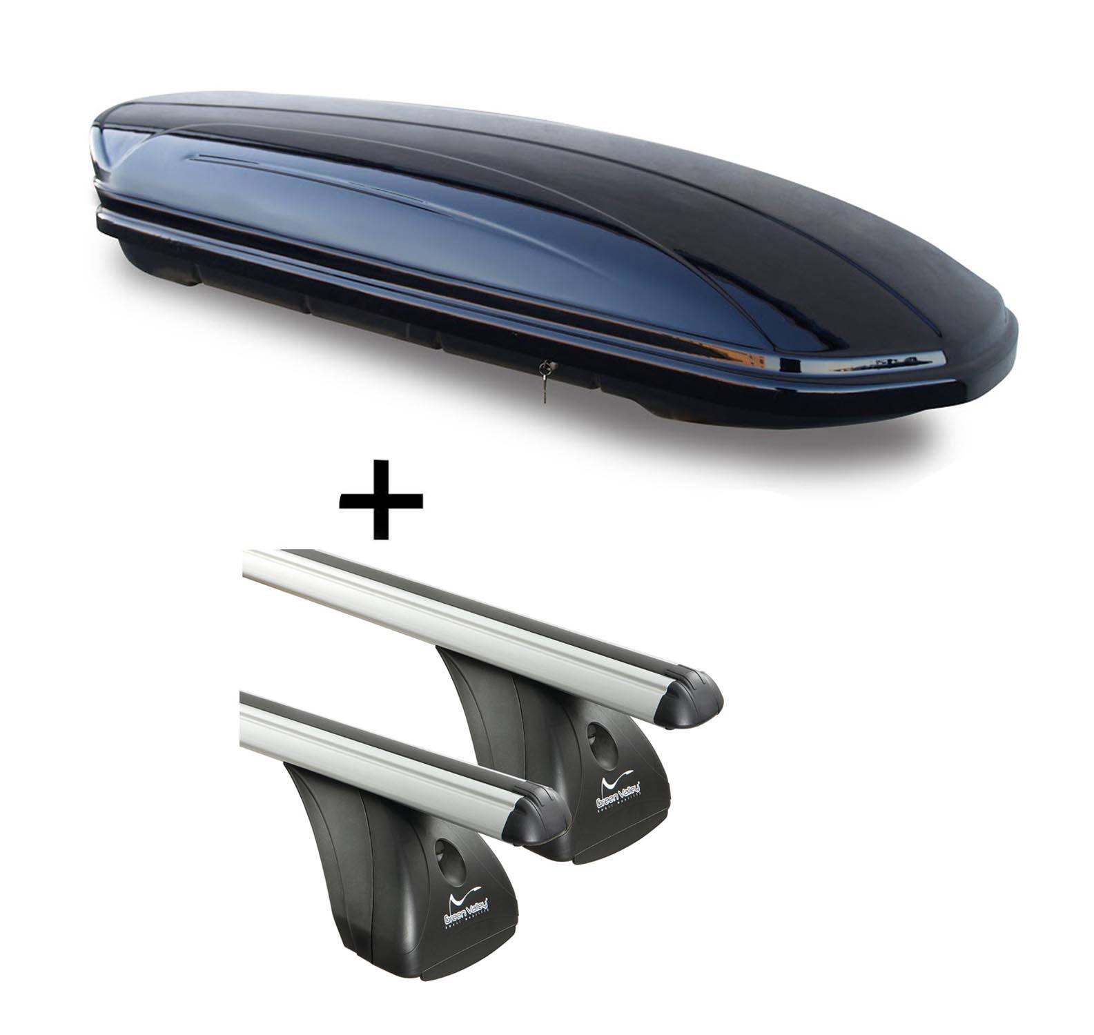 Dachbox VDPMAA580 580Ltr abschließbar schwarz + Aluminium Dachträger Aurilis VDP kompatibel mit für BMW Serie 3 Touring (E46) (5Türer) 1999-2002