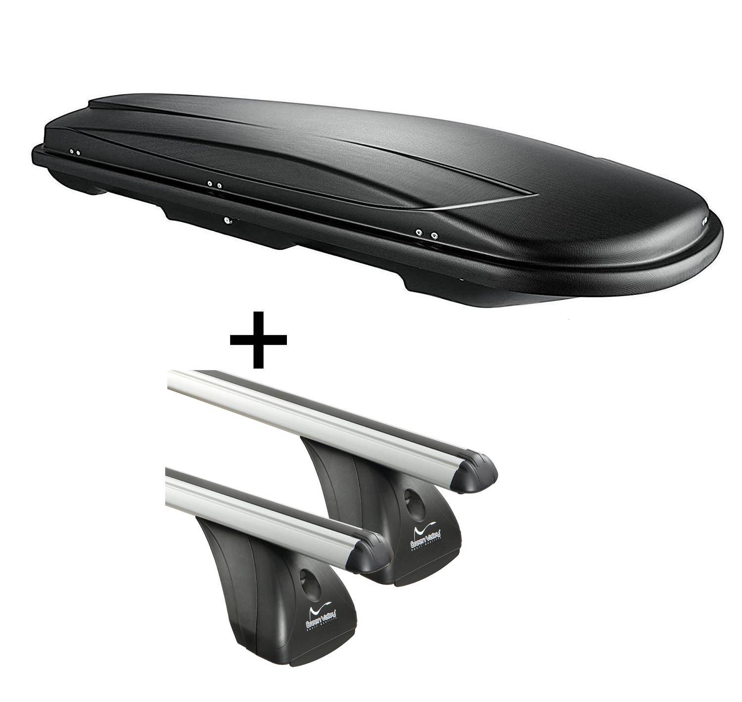 Dachbox VDPJUXT500 500Ltr abschließbar schwarz + Alu Dachträger Aurilis VDP kompatibel mit für Mercedes CLS Shooting Brake (5Türer) ab 2011