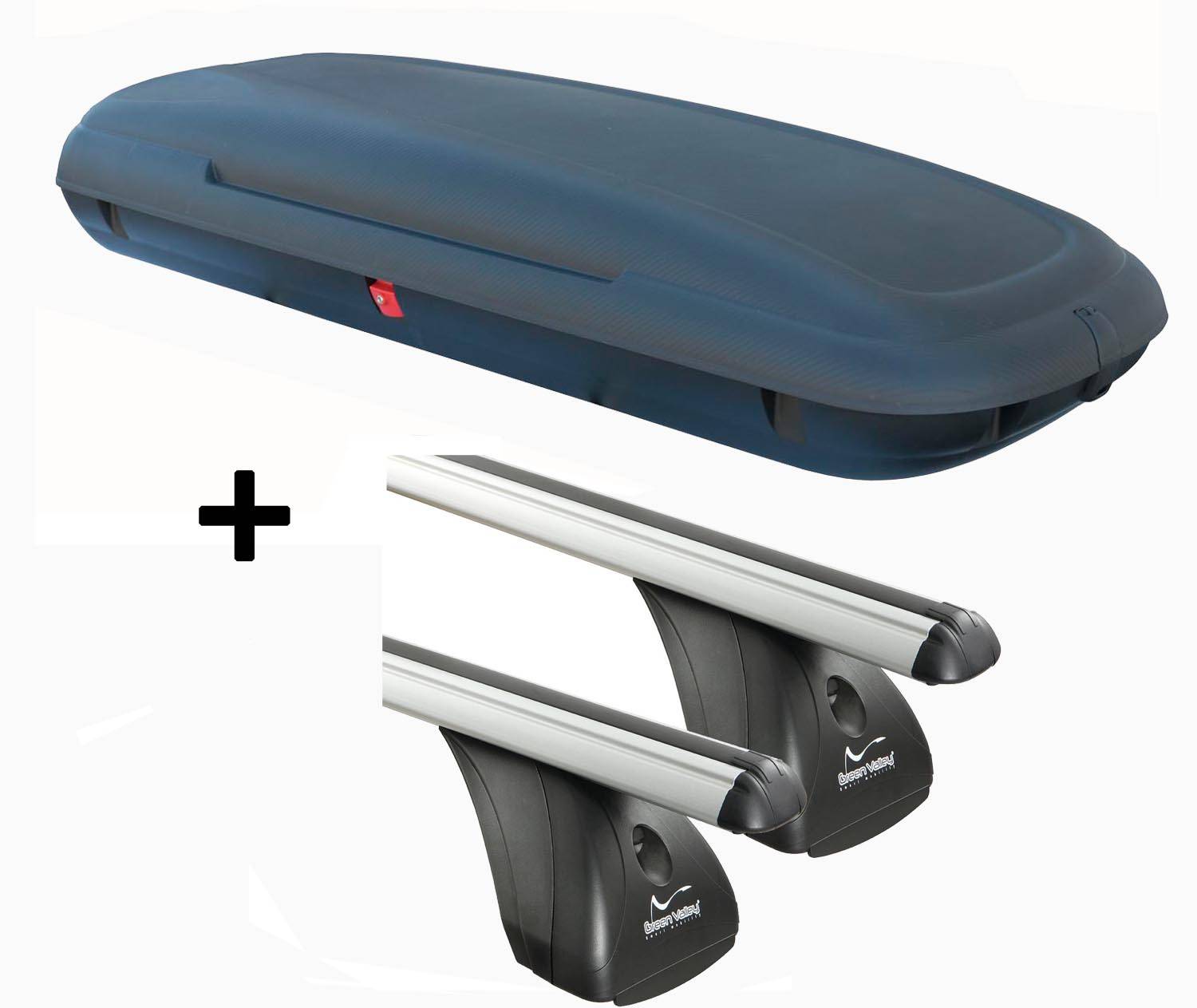 Dachbox VDPCA480 480Ltr carbonlook + Aluminium Dachträger Aurilis VDP kompatibel mit für Honda Civic (5Türer) 2006-2012