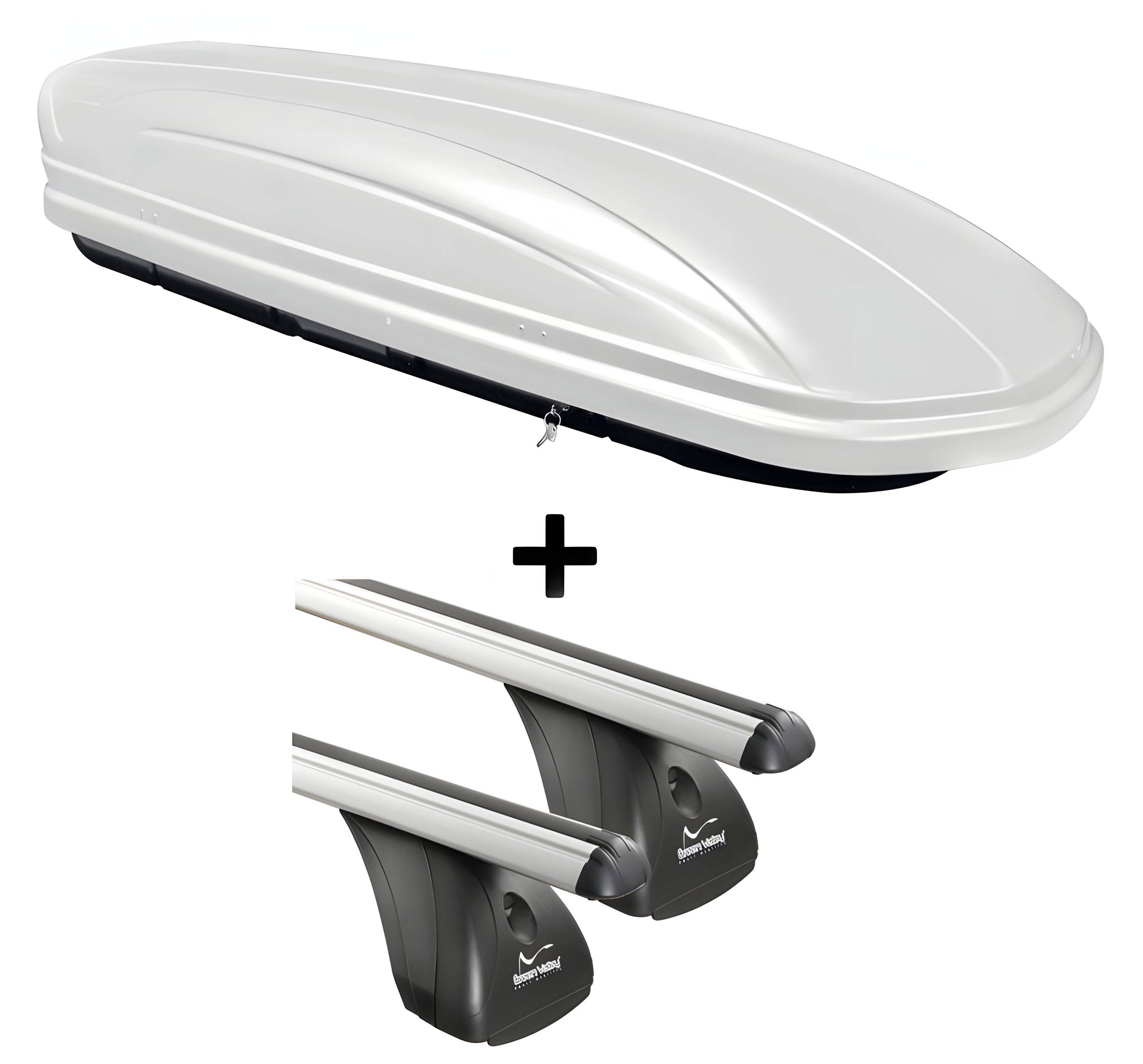 Dachbox VDPMAA460 460Ltr weiß abschließbar + Alu Dachträger Aurilis VDP kompatibel mit für Skoda Rapid (4Türer) ab 2013