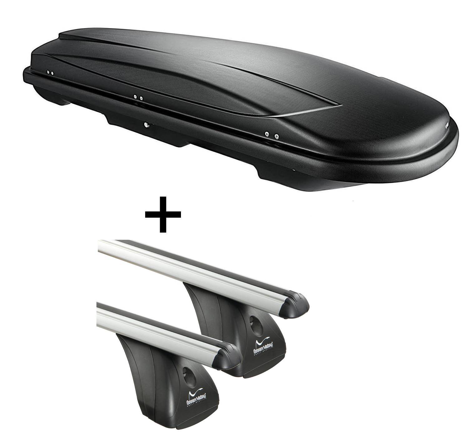 Dachbox VDPJUXT600 600Ltr abschließbar + Aluminium Dachträger Aurilis VDP für für Hyundai i30 II SchrägheckI (5Türer) ab 2017