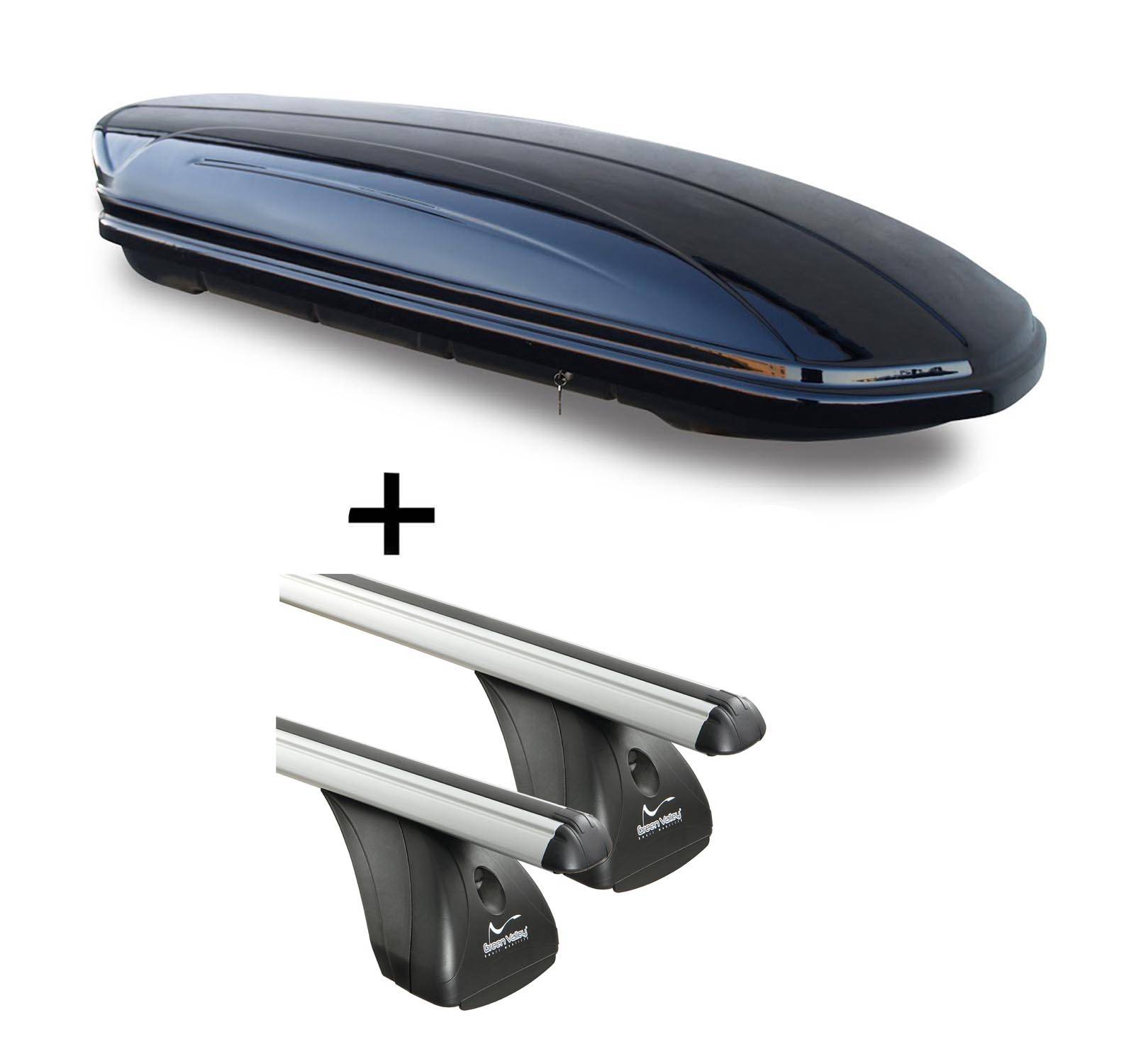 Dachbox VDPMAA320 320Ltr abschließbar schwarz + Alu Dachträger Aurilis VDP kompatibel mit für Fiat Ulysse II (5Türer) 2002-2010