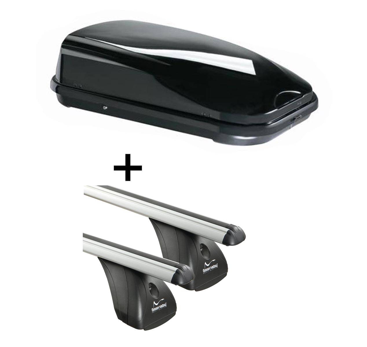 Dachbox VDPFL320 320Ltr schwarz glänzend + Aluminium Dachträger Aurilis VDP kompatibel mit für Renault Grand Scenic (5Türer) 2003-2009