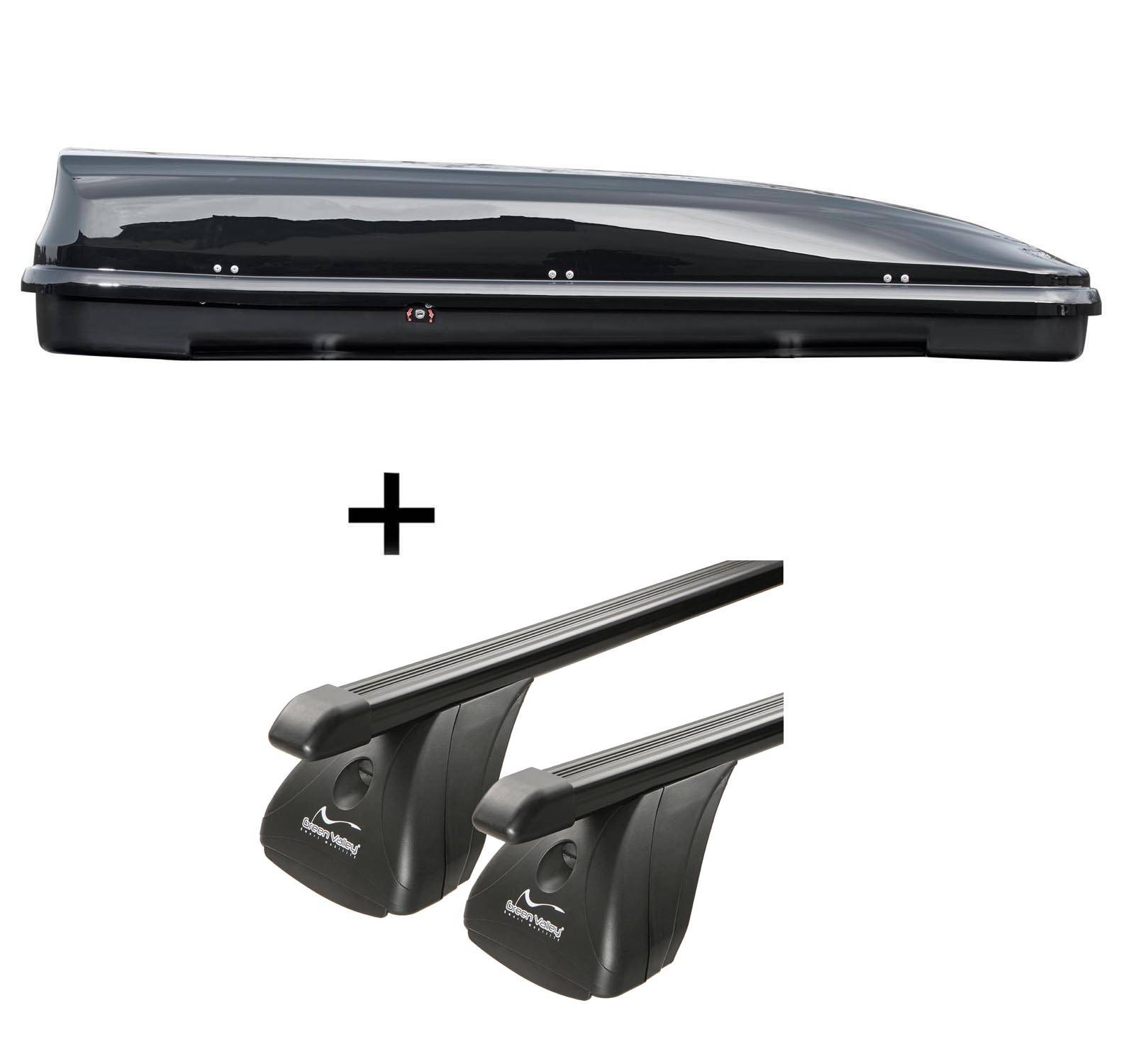 Dachbox VDPFL460 460Ltr schwarz glänzend + Stahl Dachträger Aurilis VDP kompatibel mit für Lancia Ypsilon I (3Türer) 2003-2011