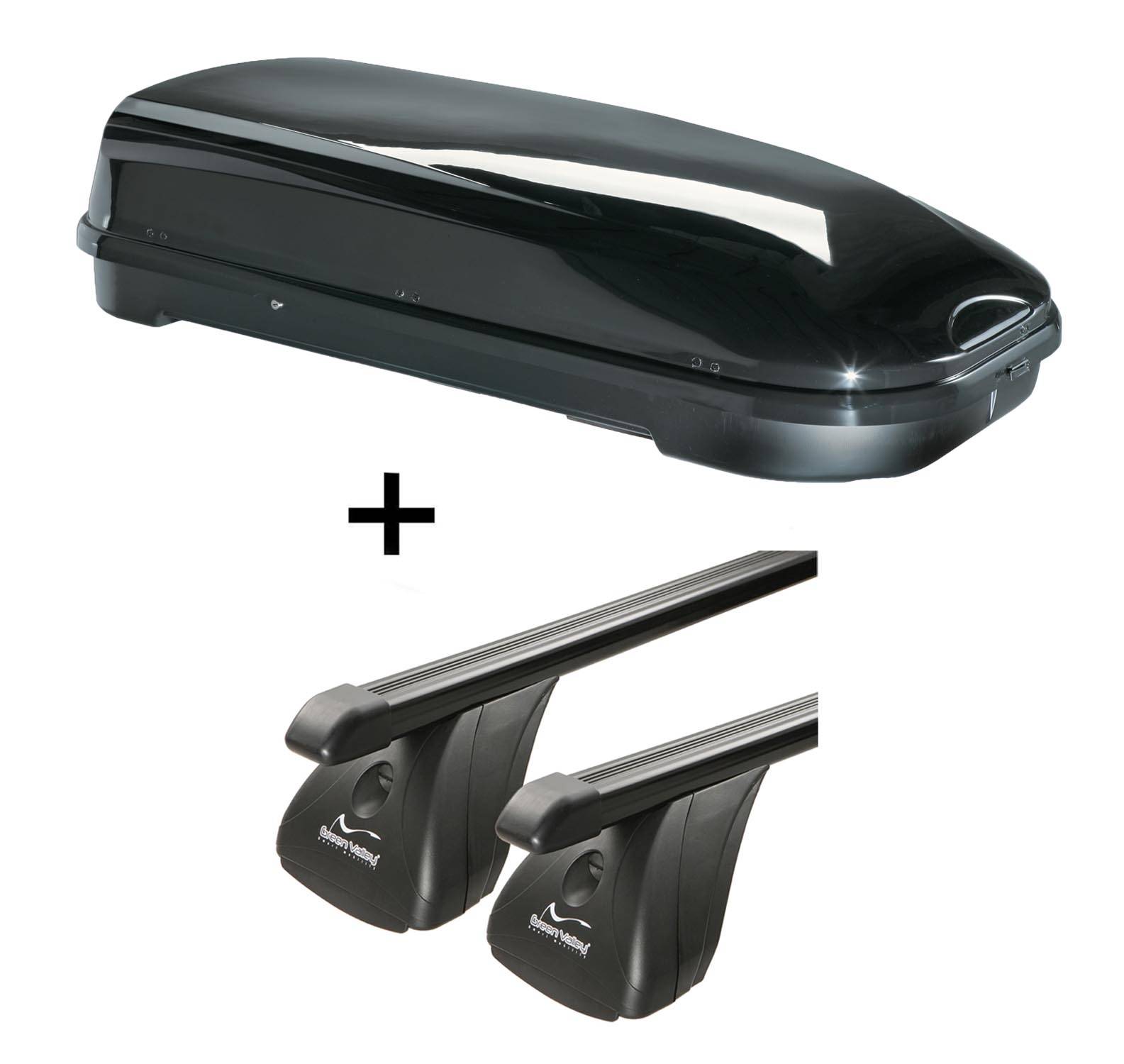 Dachbox VDPFL580 580Ltr schwarz glänzend + Stahl Dachträger Aurilis VDP kompatibel mit für Citroen C4 Aircross (5Türer) ab 2012