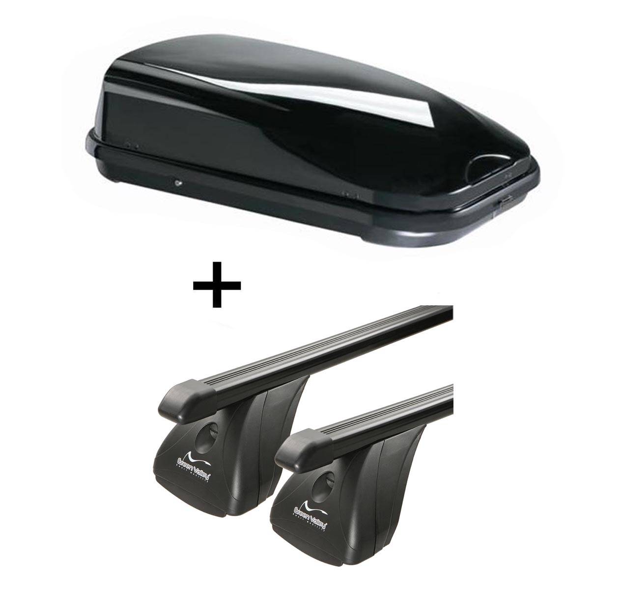 Dachbox VDPFL320 320Ltr schwarz glänzend + Stahl Dachträger Aurilis VDP kompatibel mit für Alfa Romeo 159 (4Türer) 2005-2013