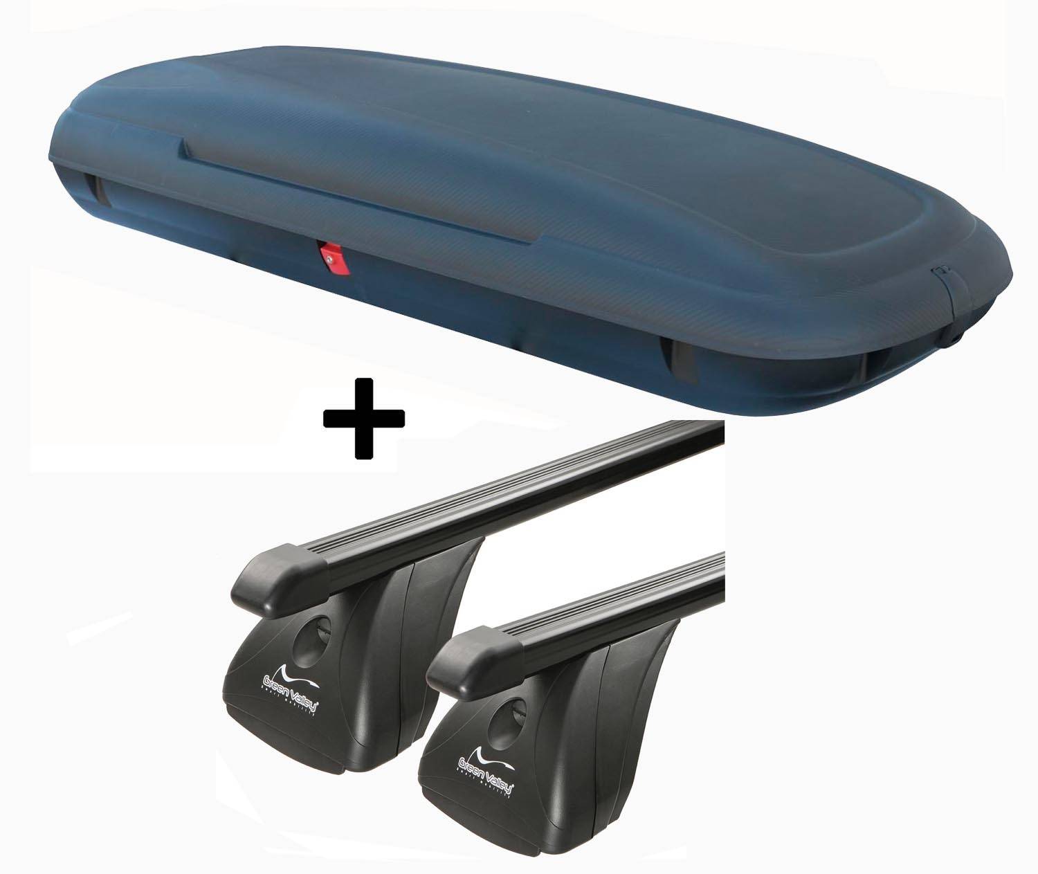 Dachbox VDPCA480 480Ltr carbonlook + Stahl Dachträger Aurilis VDP kompatibel mit für VW Polo III (3-5Türer) 1995-2001