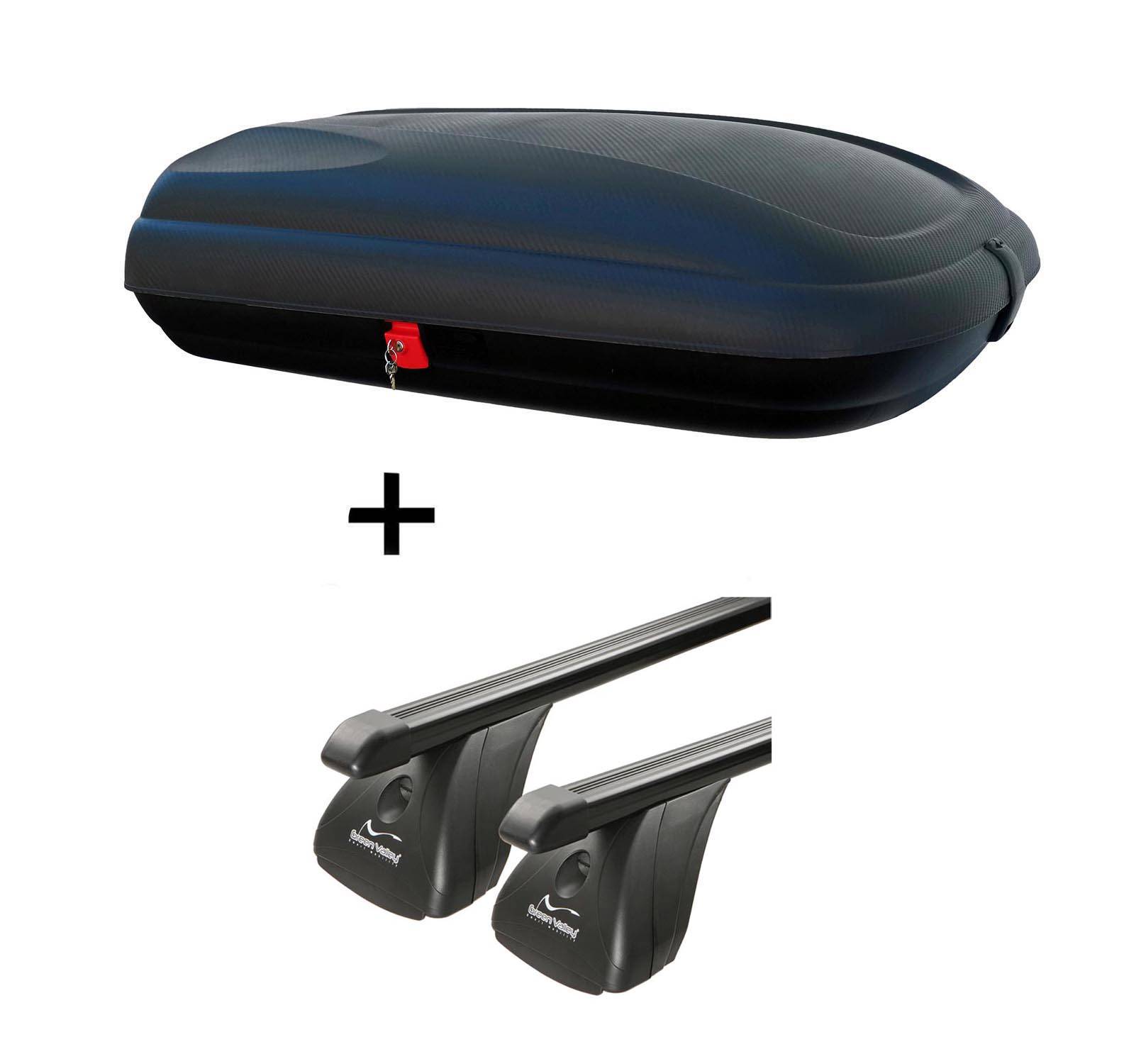 Dachbox VDPCA320 320Ltr carbonlook + Stahl Dachträger Aurilis VDP kompatibel mit für BMW Serie 1 coupè (3Türer) 2007-2013