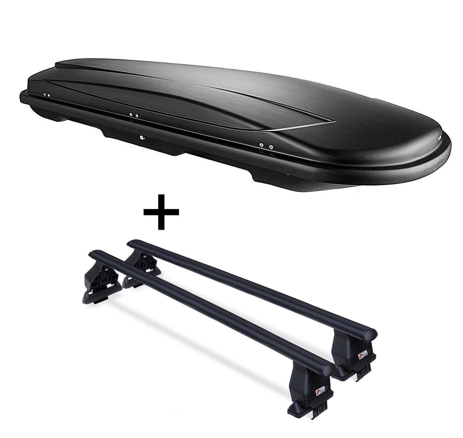 Dachbox VDPJUXT500 500Ltr abschließbar schwarz + Dachträger Menabo TEMA kompatibel mit für BMW 2er F46 Gran Tourer (5 Türer) ab 2015