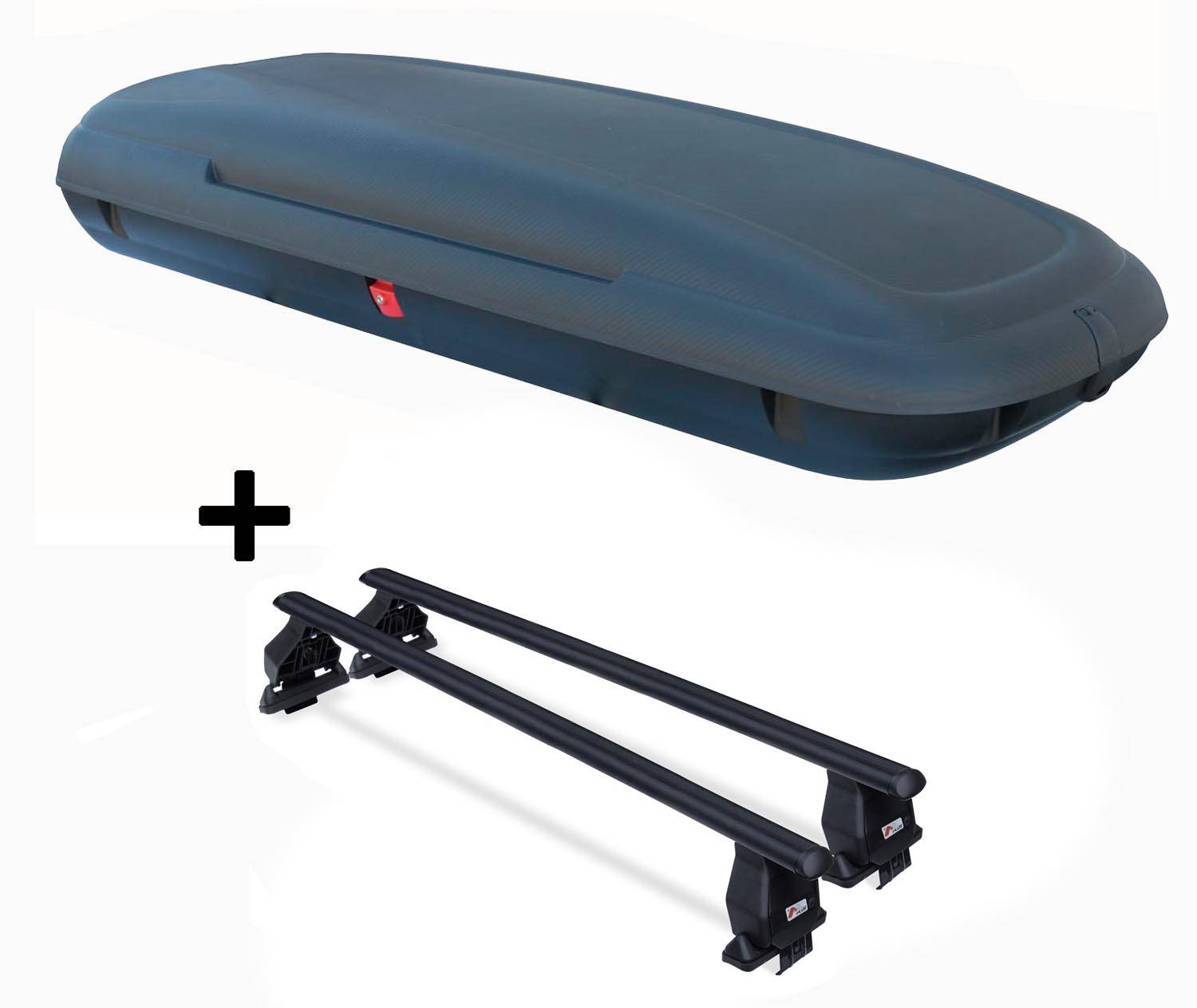 Dachbox VDPCA480 480Ltr carbonlook + Dachträger Menabo TEMA kompatibel mit für Seat Mii (5 Türer) ab 2012