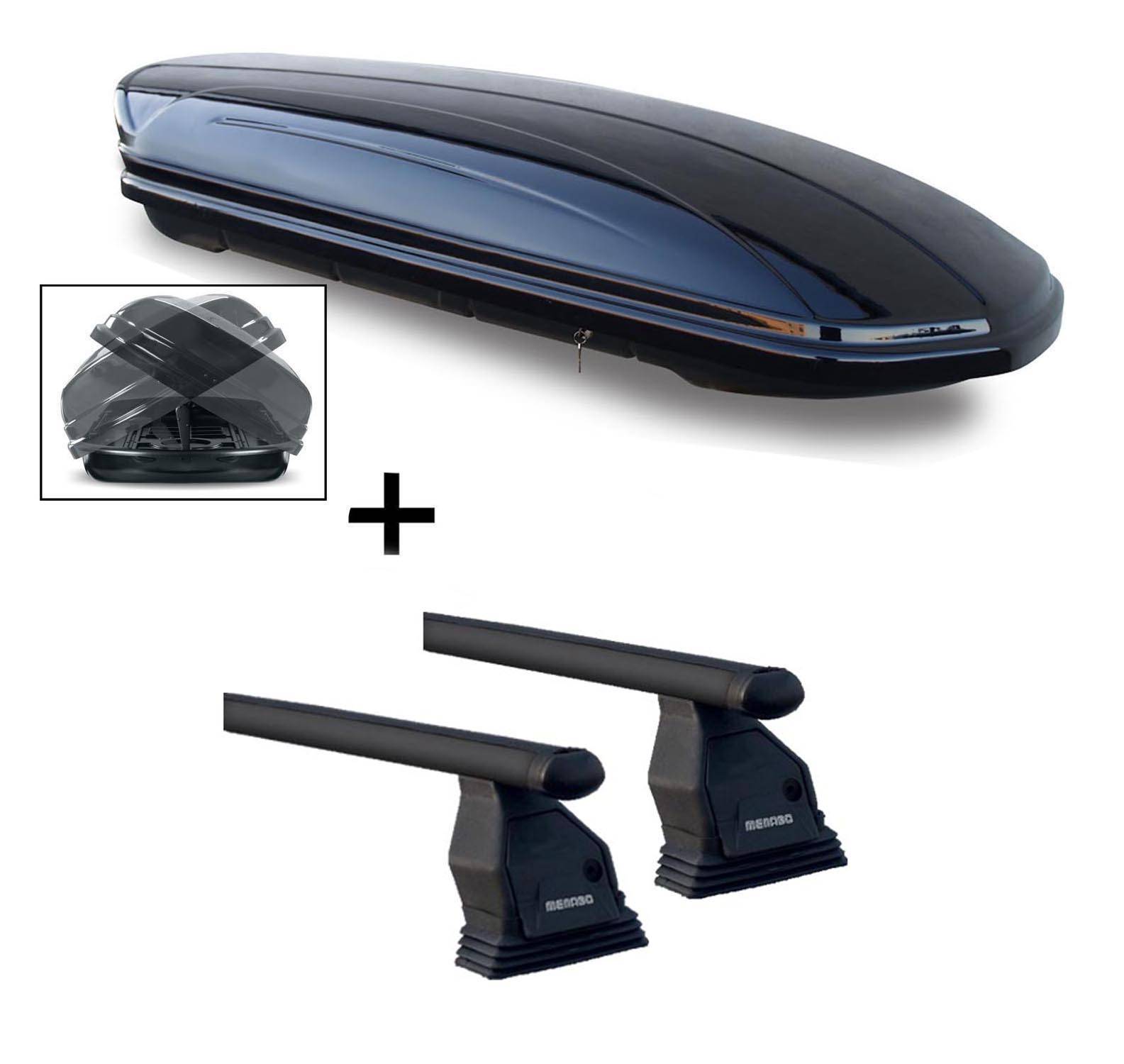 Dachbox VDPMAA580 Duo beidseitig aufklappbar abschließbar 580 Ltr + Dachträger Menabo Tema kompatibel mit für Renault Grand Scenic II 2004-2009 St