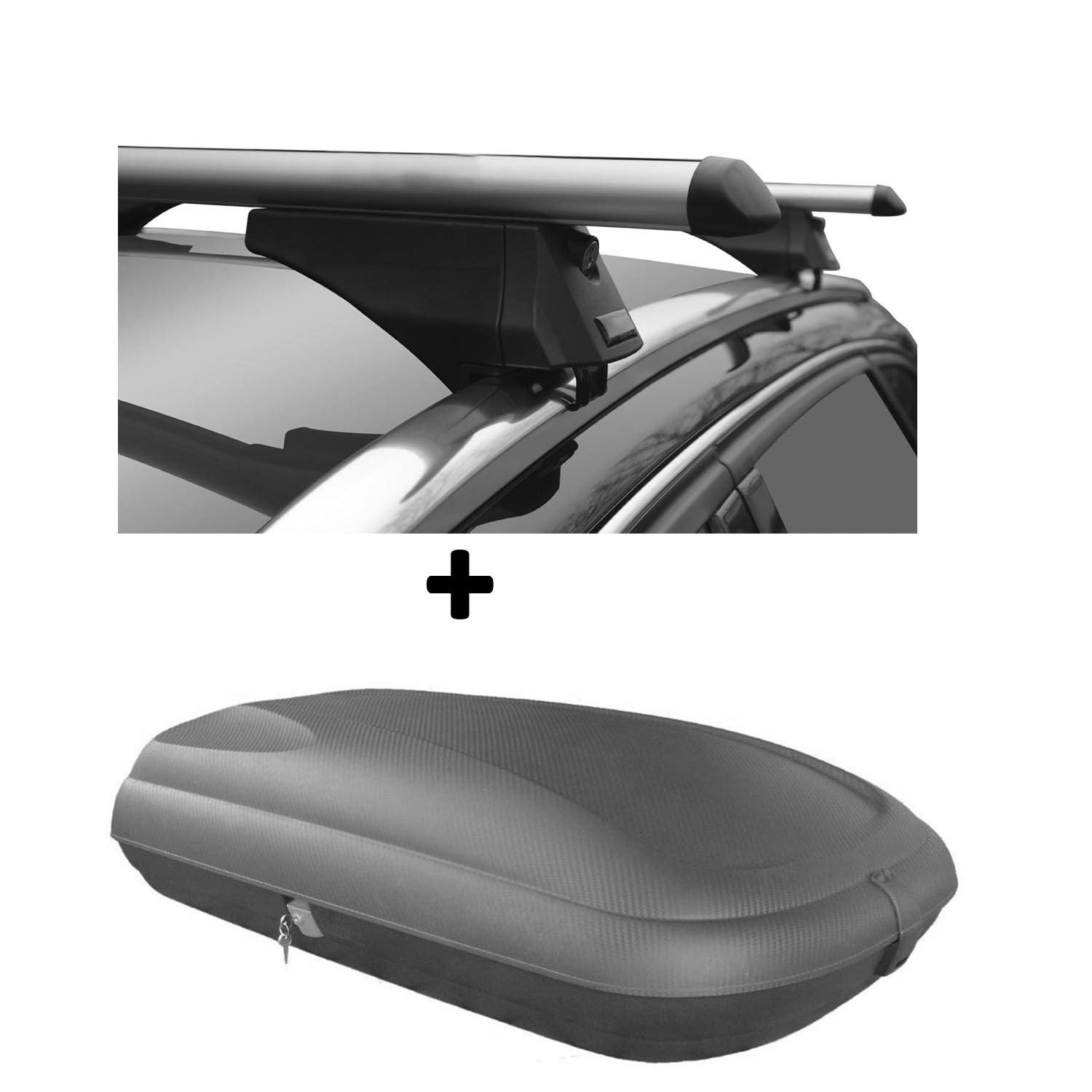 Dachbox VDPCA320 320Ltr carbonlook + Relingträger Alu kompatibel mit für BMW 5er Touring (Kombi) E61 03-10 Schloss