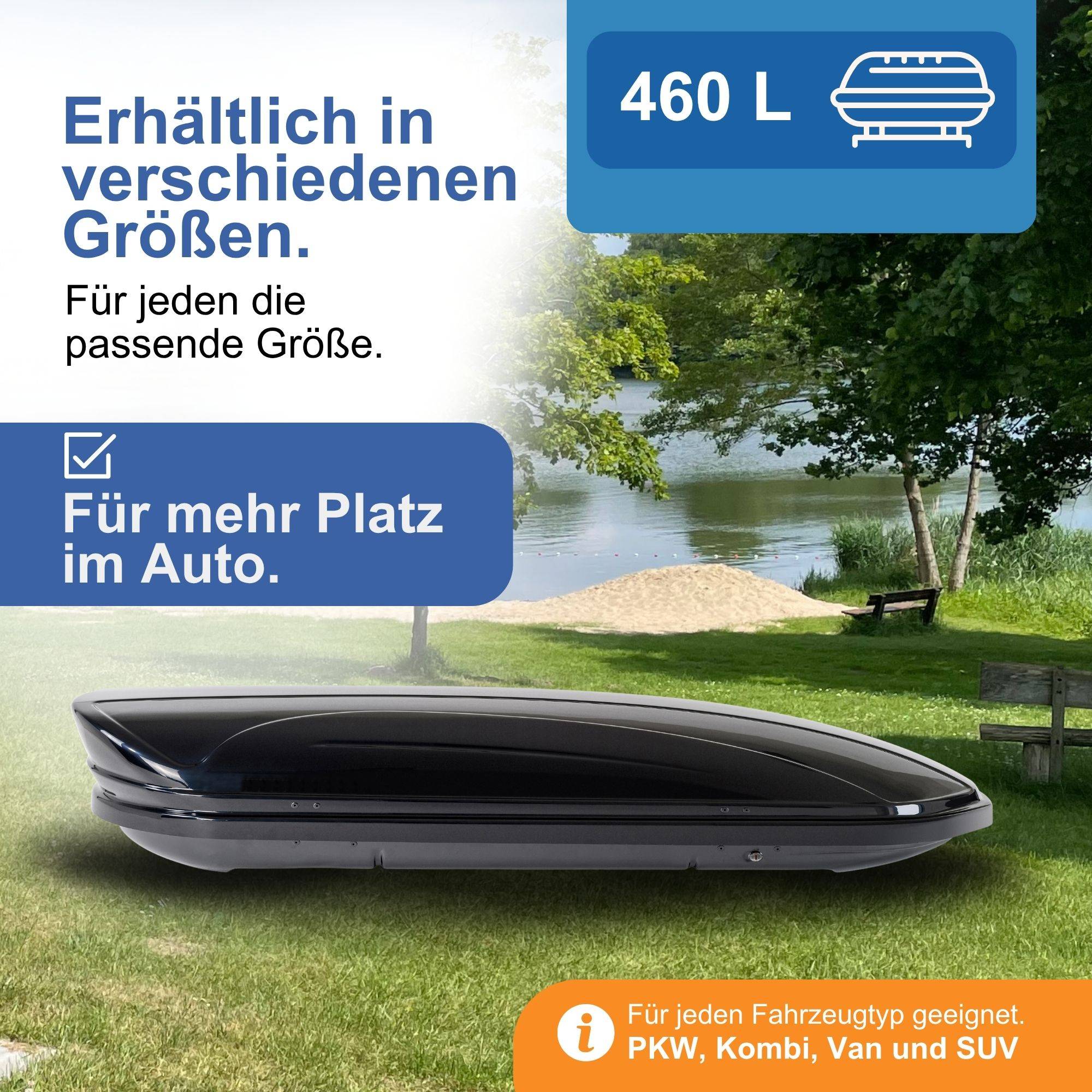Skibox MAA460 + Alu Relingträger VDPCRV107A kompatibel mit für VW Golf Alltrack 5 Türer ab 2015