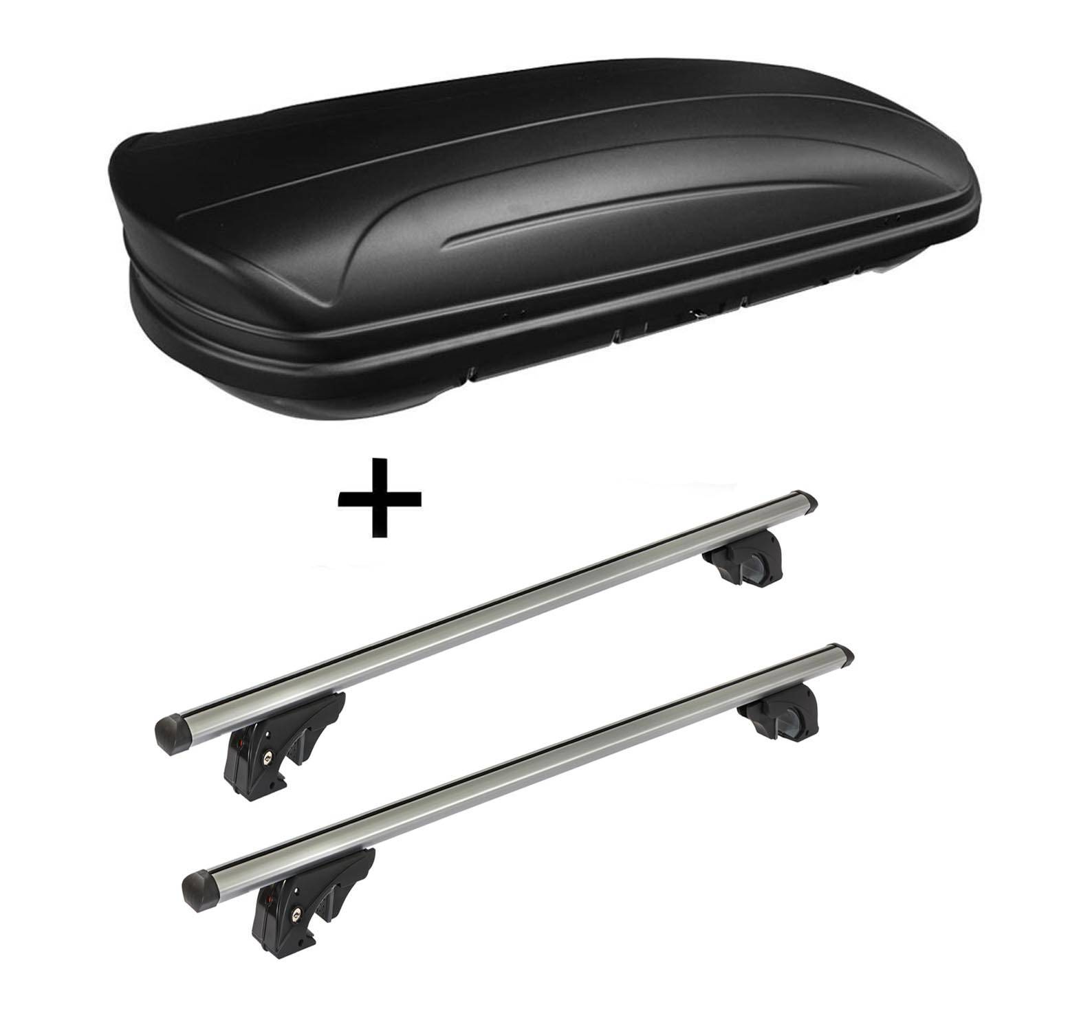 Dachbox VDPMAA320 320Ltr abschließbar schwarz matt + Dachträger/Relingträger VDP LION1 kompatibel mit für Renault Clio III Sporter (5 Türer) 07-1