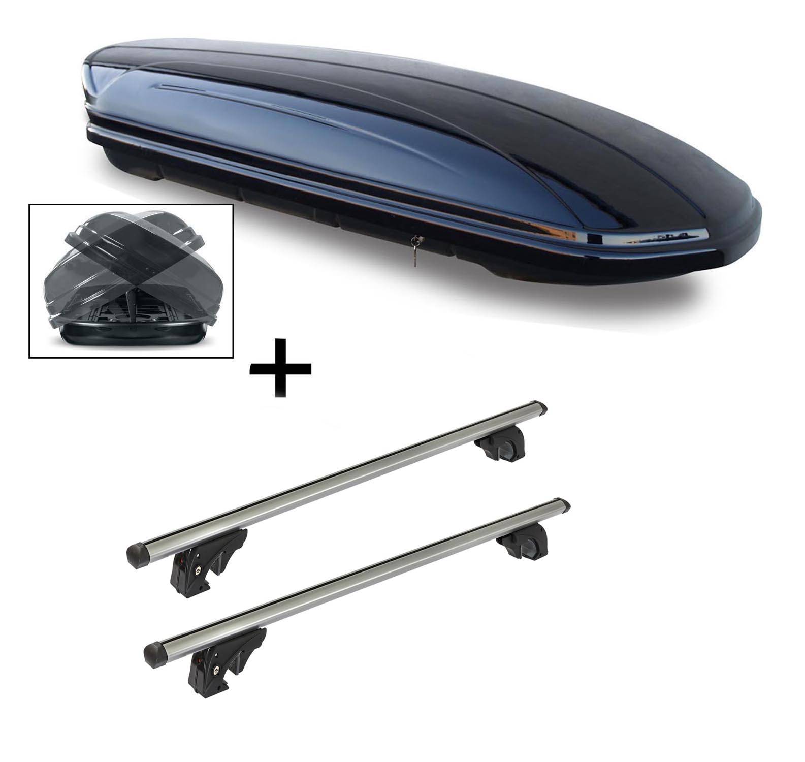 Dachbox VDPMAA580 580Ltr Duo beidseitig aufklappbar abschließbar + Dachträger/Relingträger VDP LION2 kompatibel mit für Mini Countryman (5 Türer)