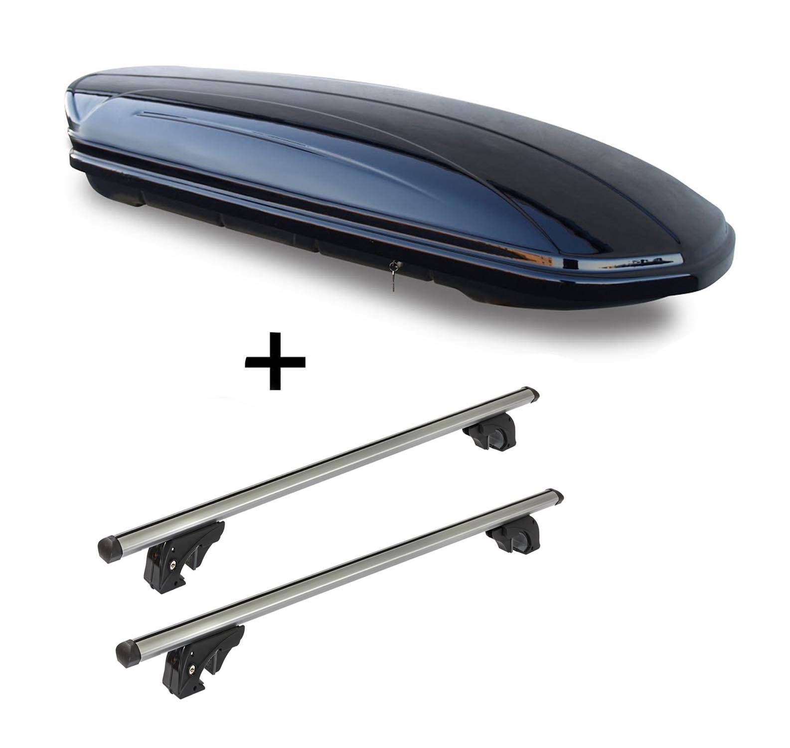 Dachbox VDPMAA460 460Ltr schwarz glänzend abschließbar + Dachträger/Relingträger VDP LION2 kompatibel mit für Toyota Highlander (XU20) (5 Türer)