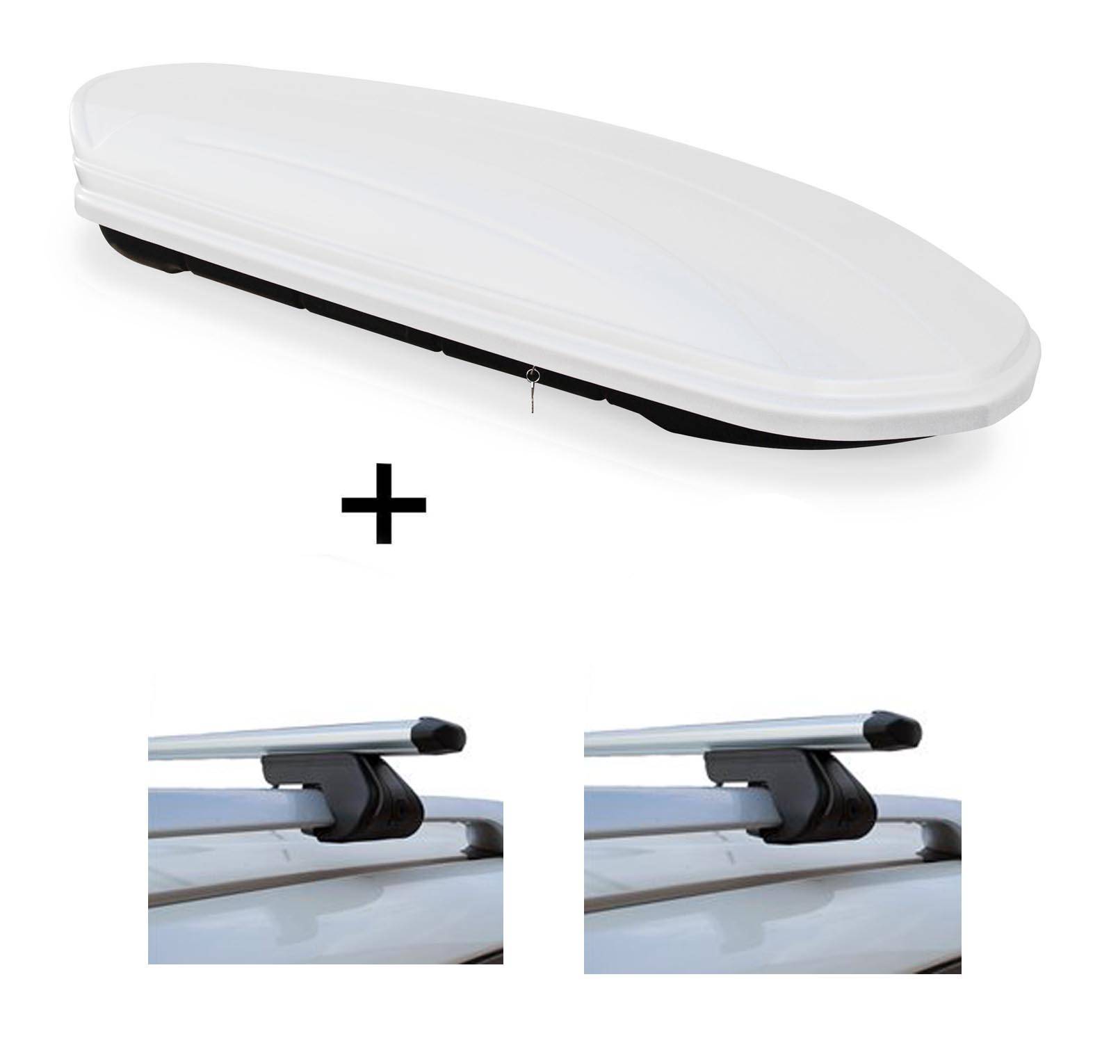 Dachbox VDPMAA460 460Ltr weiß abschließbar + Dachträger CRV120 kompatibel mit für VW Touran (5 Türer) ab 2015