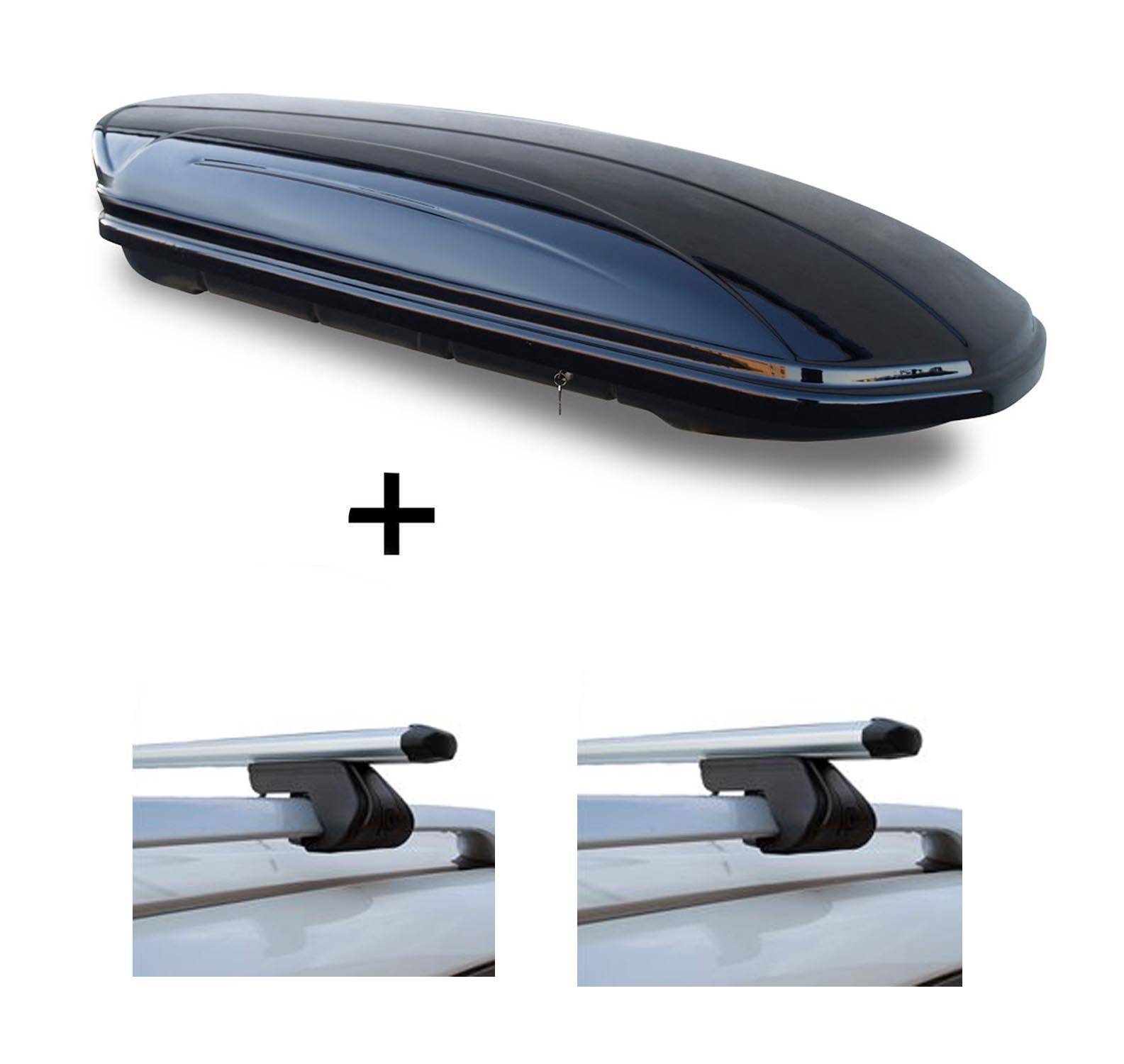 Dachbox VDPMAA460 460Ltr schwarz glänzend abschließbar + Dachträger CRV107 kompatibel mit für Audi A4 Allroad (B8) (5 Türer) 2009-2015