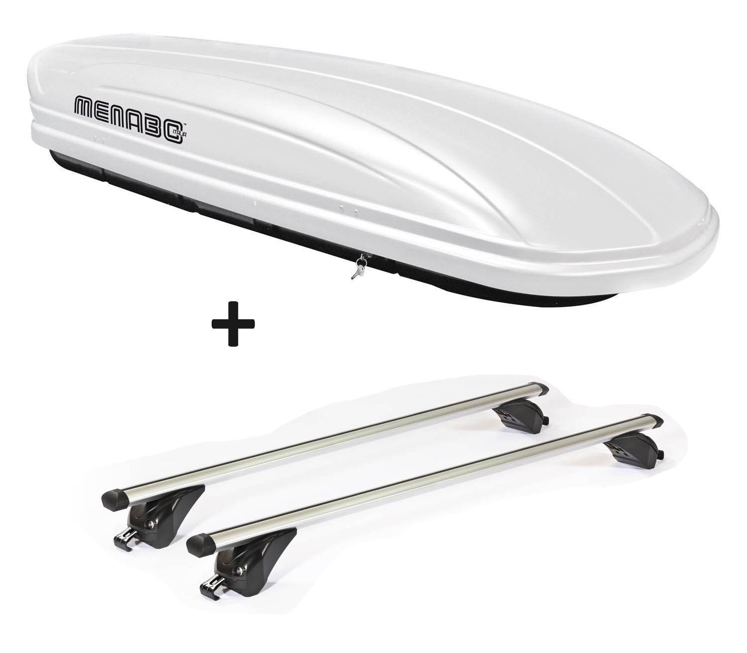 Dachbox VDPMAA320 320 Liter abschließbar weiß + Dachträger/Relingträger VDP KING2 kompatibel mit für Ford Galaxy III (5 Türer) ab 15