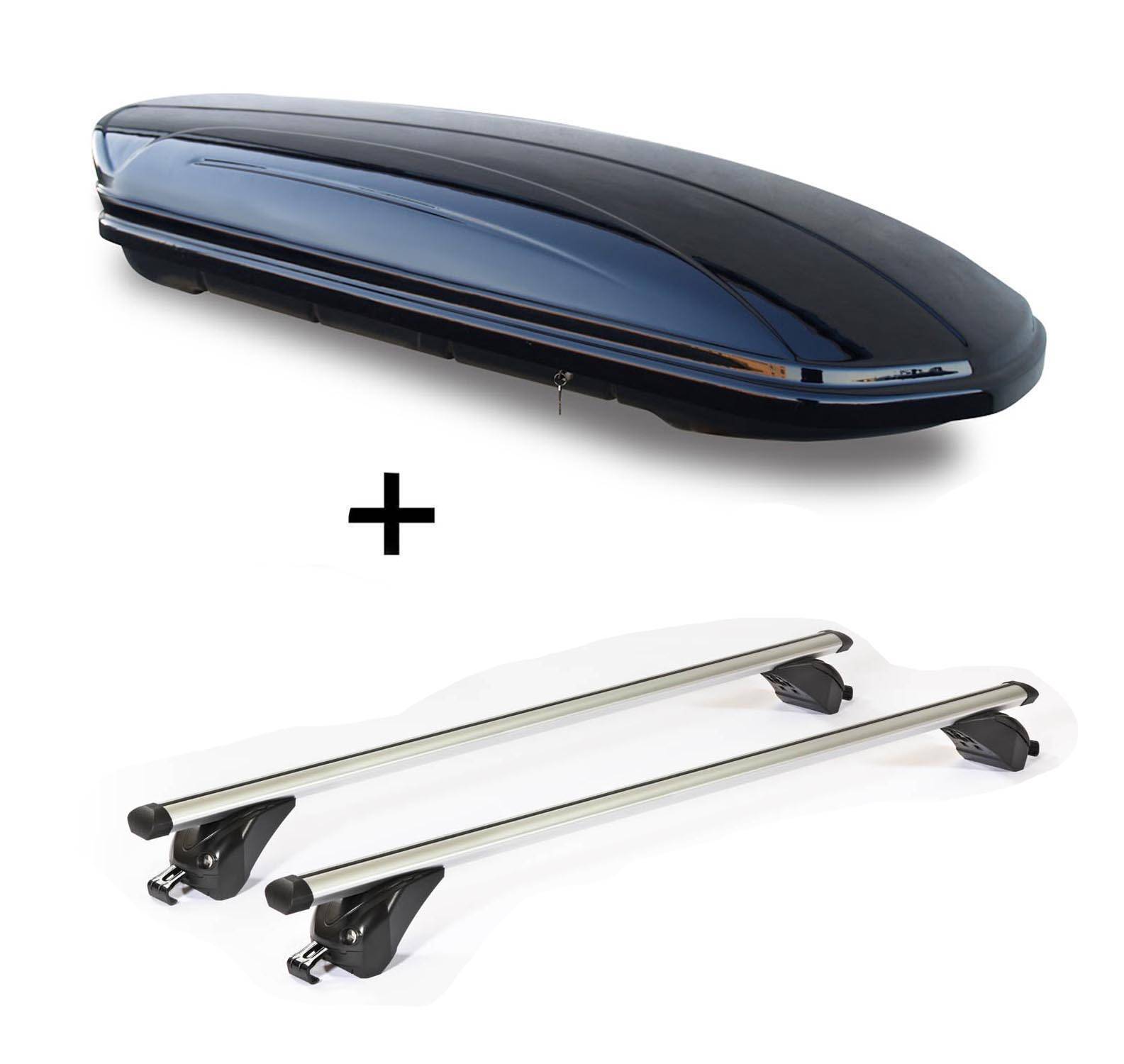 Dachbox VDPMAA580 580Ltr abschließbar schwarz + Dachträger/Relingträger VDP KING1 kompatibel mit für Lexus RX (5 Türer) ab 16