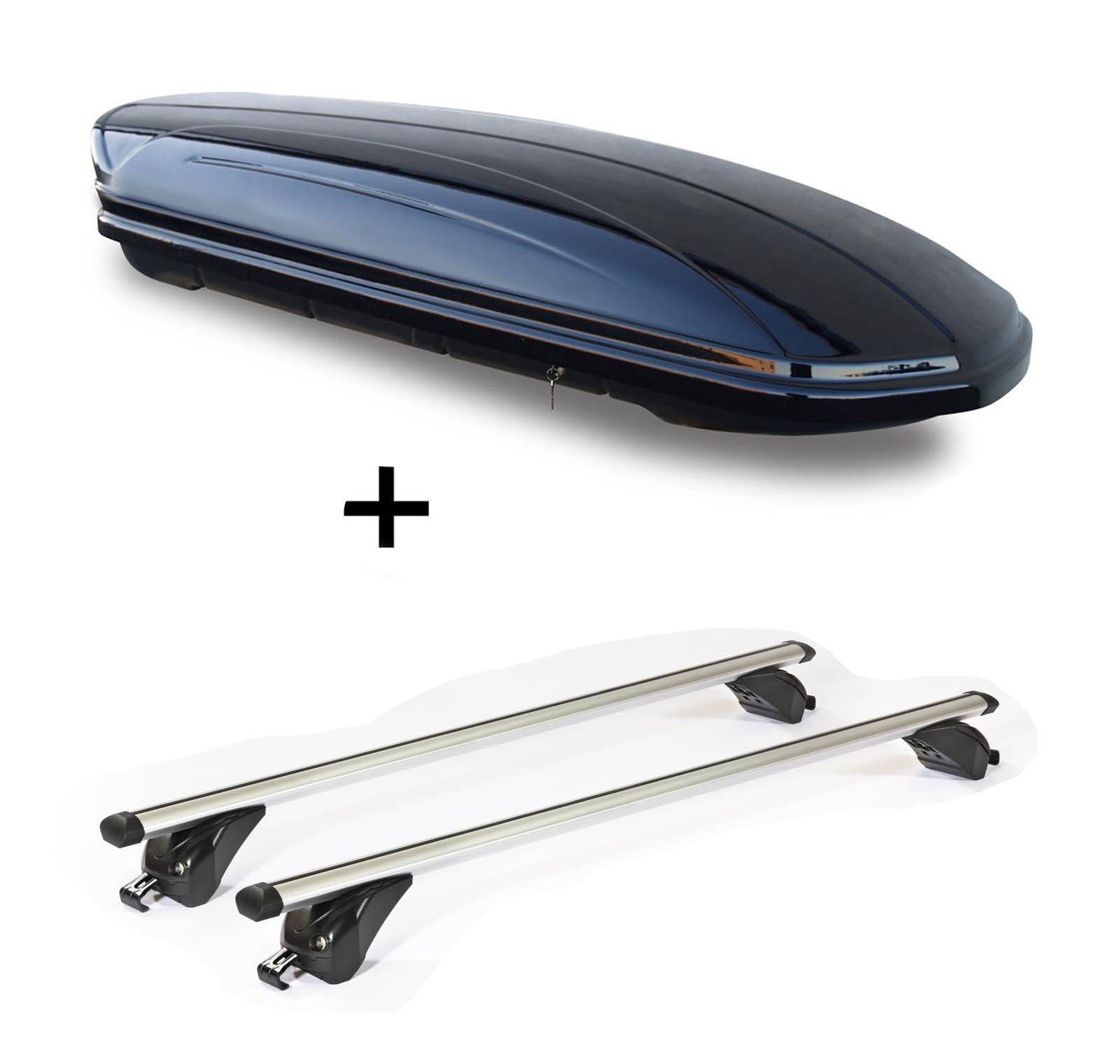Dachbox VDPMAA460 460Ltr schwarz glänzend abschließbar + Dachträger/Relingträger VDP KING1 kompatibel mit für Mercedes GLC (X253) (5 Türer) ab 1