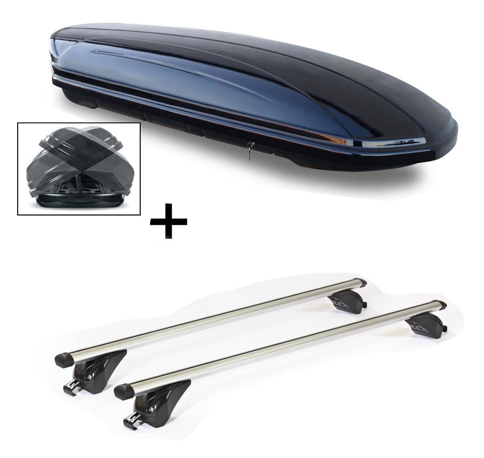 Dachbox VDPMAA580 580Ltr Duo beidseitig aufklappbar abschließbar + Dachträger/Relingträger VDP KING1 kompatibel mit für Ford Edge (5 Türer) ab 16