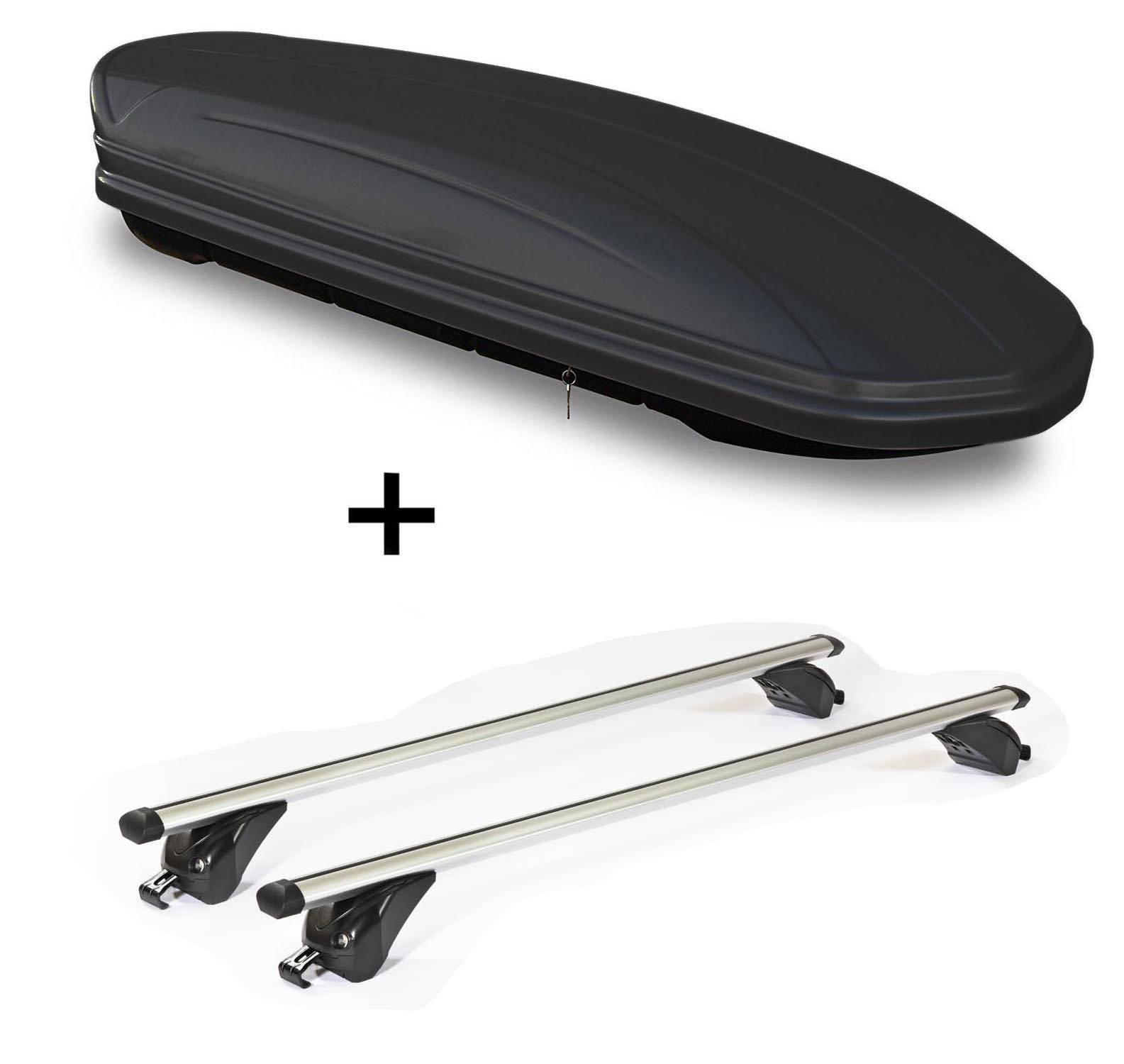 Dachbox VDPMAA460 460Ltr schwarz matt abschließbar + Dachträger/Relingträger VDP KING1 kompatibel mit für Seat Ateca (5 Türer) ab 16