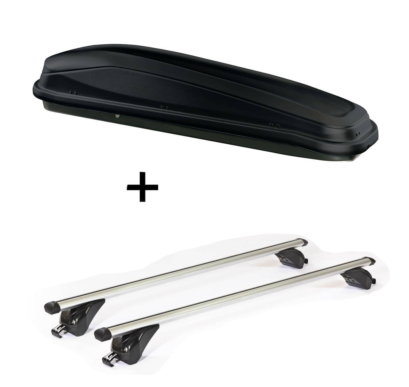 Dachbox JUEASY300 300 Liter schwarz + Dachträger/Relingträger VDP KING1 kompatibel mit für Seat Altea XL (5 Türer) ab 9