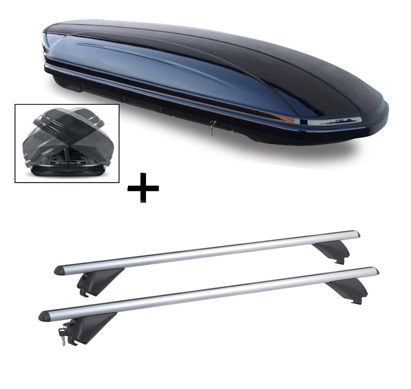 Dachbox VDPMAA580 580Ltr Duo beidseitig aufklappbar abschließbar + Alu Dachträger RB003 kompatibel mit für Volvo XC90 (5Türer) ab 2015