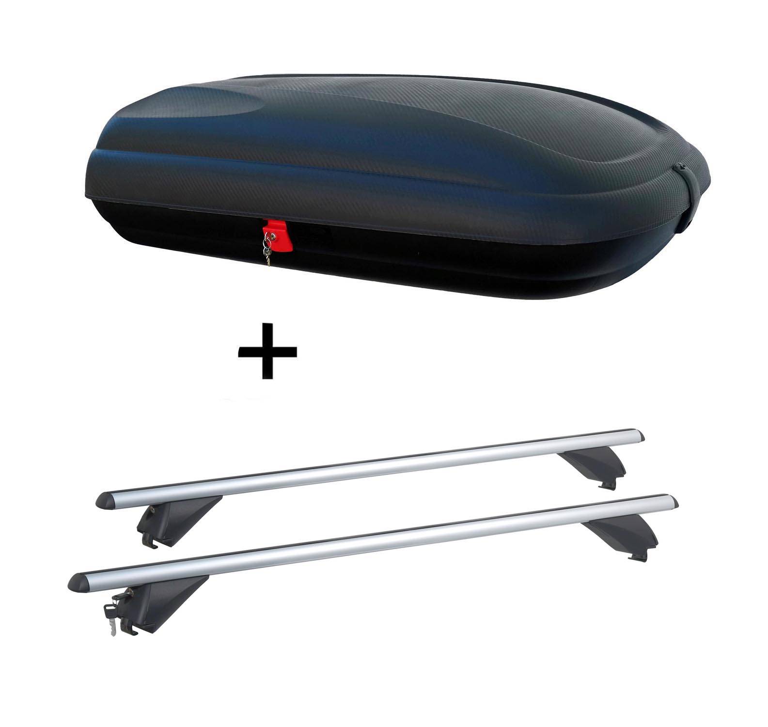 Dachbox VDPBA320 320Ltr carbonlook abschließbar + Alu Dachträger RB003 kompatibel mit Bmw X3 (F25) (5Türer) 2011-2017