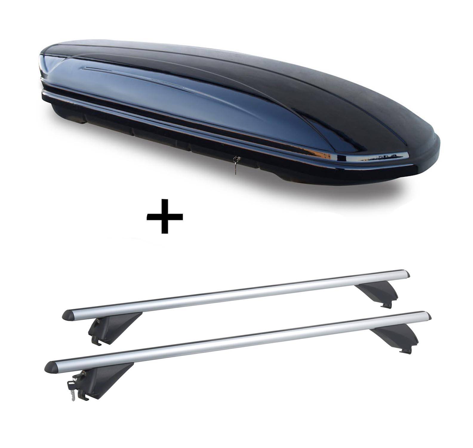 Dachbox VDPMAA460 460Ltr schwarz glänzend abschließbar + Alu Dachträger RB003 kompatibel mit für Renault Kadjar (5Türer) ab 2015