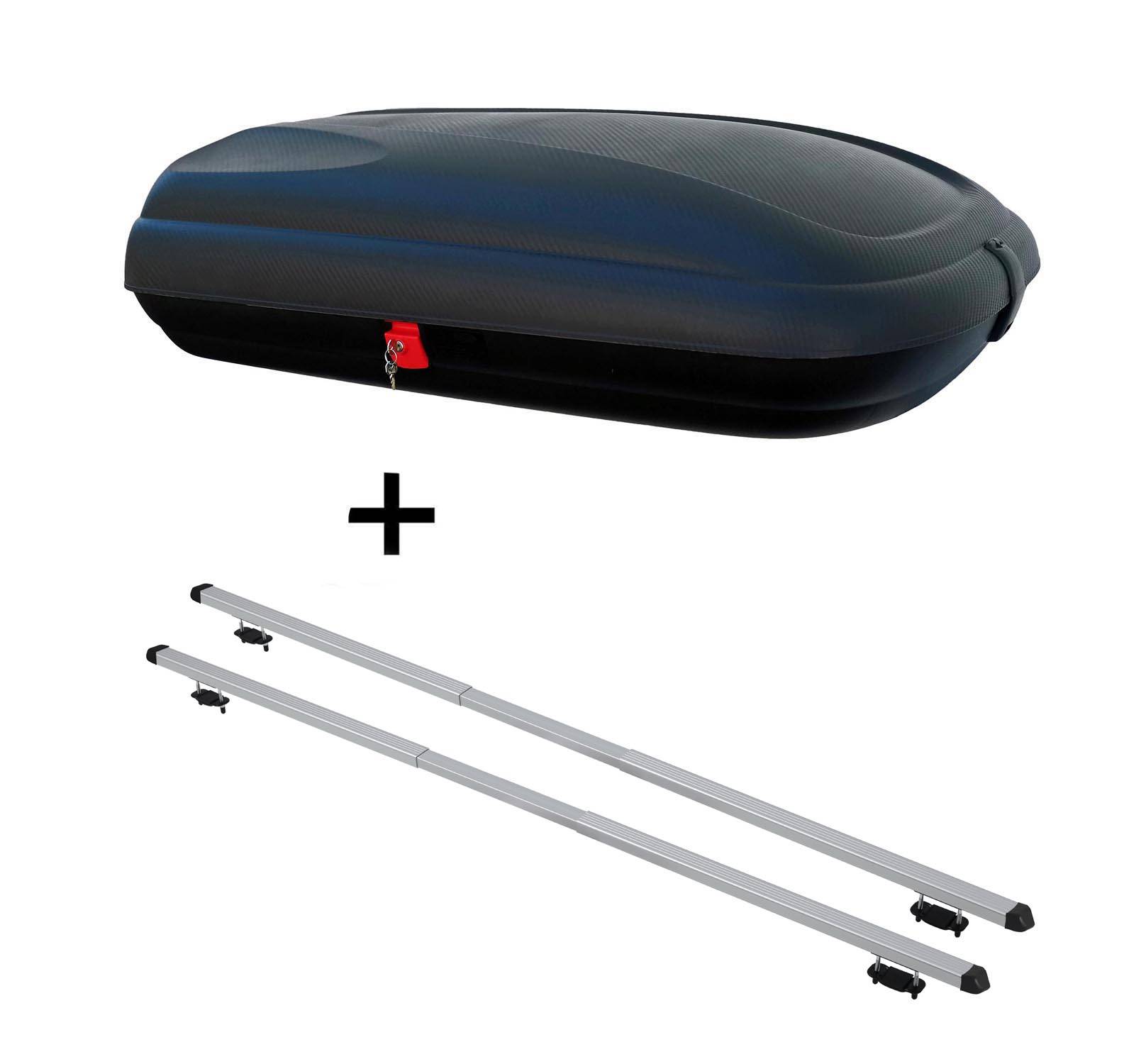 Dachbox VDPBA320 320Ltr carbonlook abschließbar + Dachträger RAPID kompatibel mit für Ford Mondeo Kombi (5Türer) 93-00