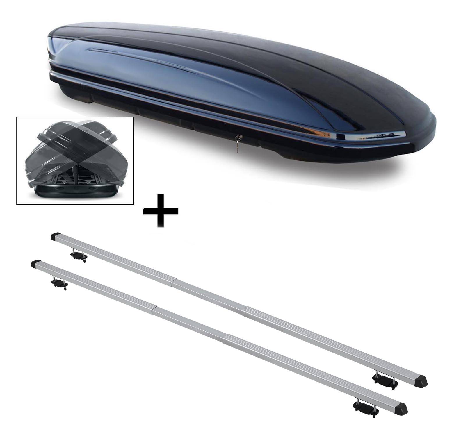 Dachbox VDPMAA580 580Ltr Duo beidseitig aufklappbar abschließbar + Dachträger RAPID kompatibel mit für Ssangyong Korando (C200) (5Türer) ab 10