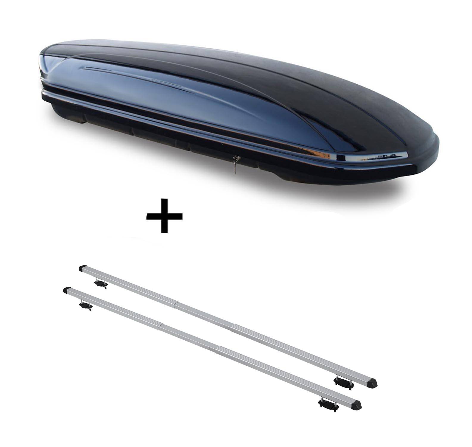 Dachbox VDPMAA580 580Ltr abschließbar schwarz + Dachträger RAPID kompatibel mit für Peugeot 407 Kombi (5Türer) 04-12