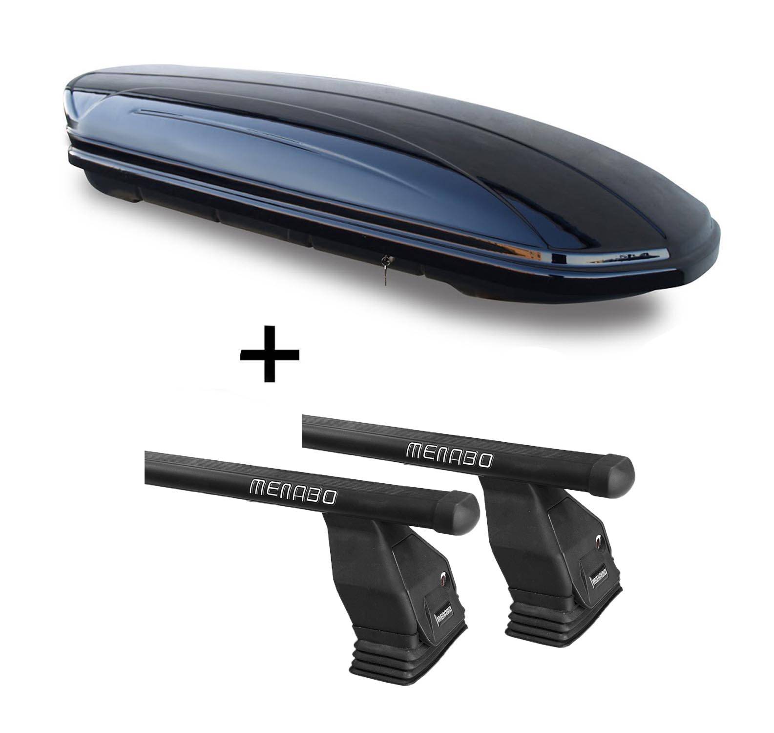 Dachbox VDPMAA580 580Ltr abschließbar schwarz + Stahl Dachträger Menabo Tema kompatibel mit Bmw Serie 3 (G20) (4 Türer) ab 19