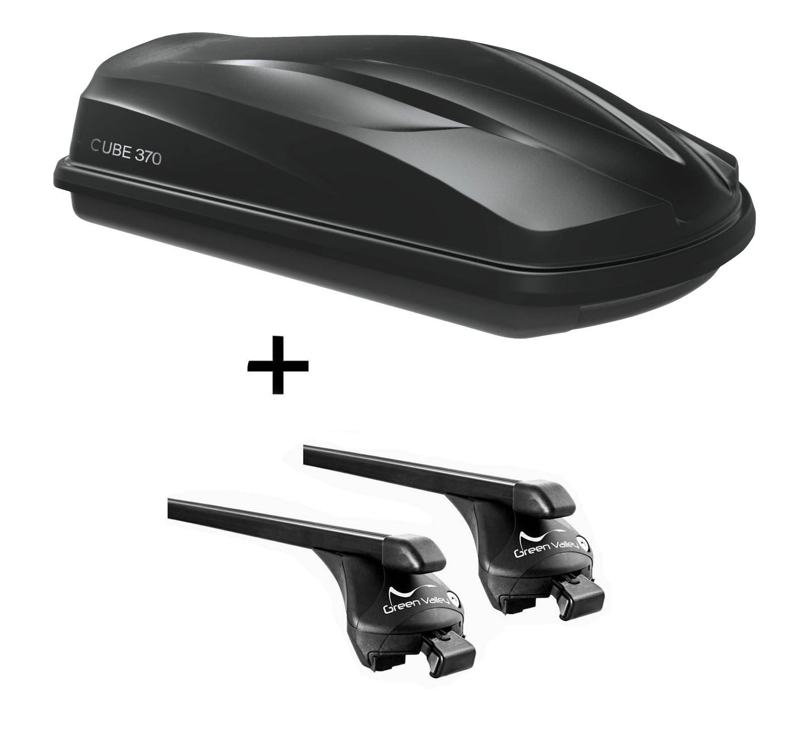 Dachbox/Gepäckbox CUBE370 + Relingträger Quick Stahl L kompatibel mit für Citroen C4 Cactus ab 2015